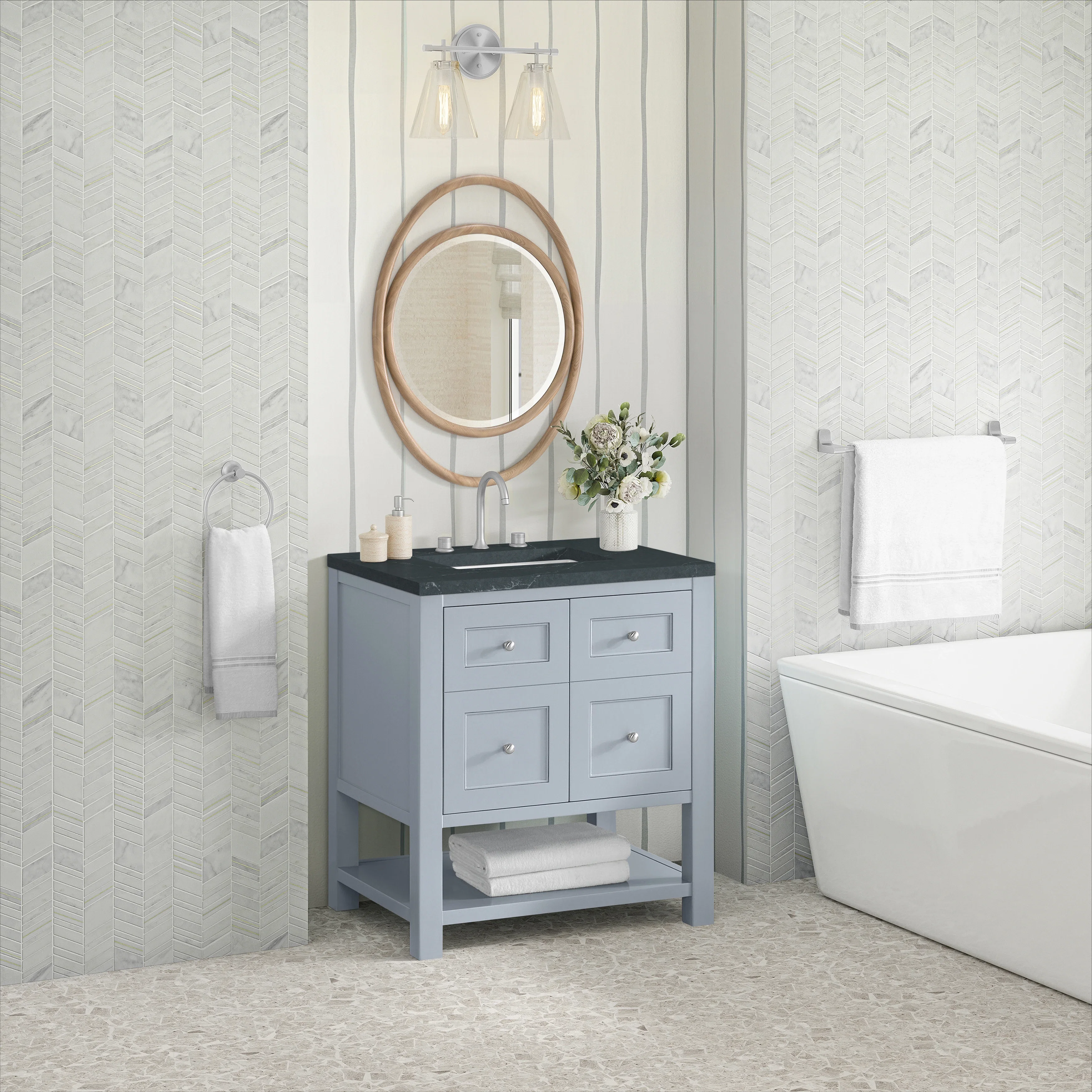 Breckenridge 30" Single Vanity, Serenity Blue, w/ 3 CM Charcoal Soapstone Quartz Top