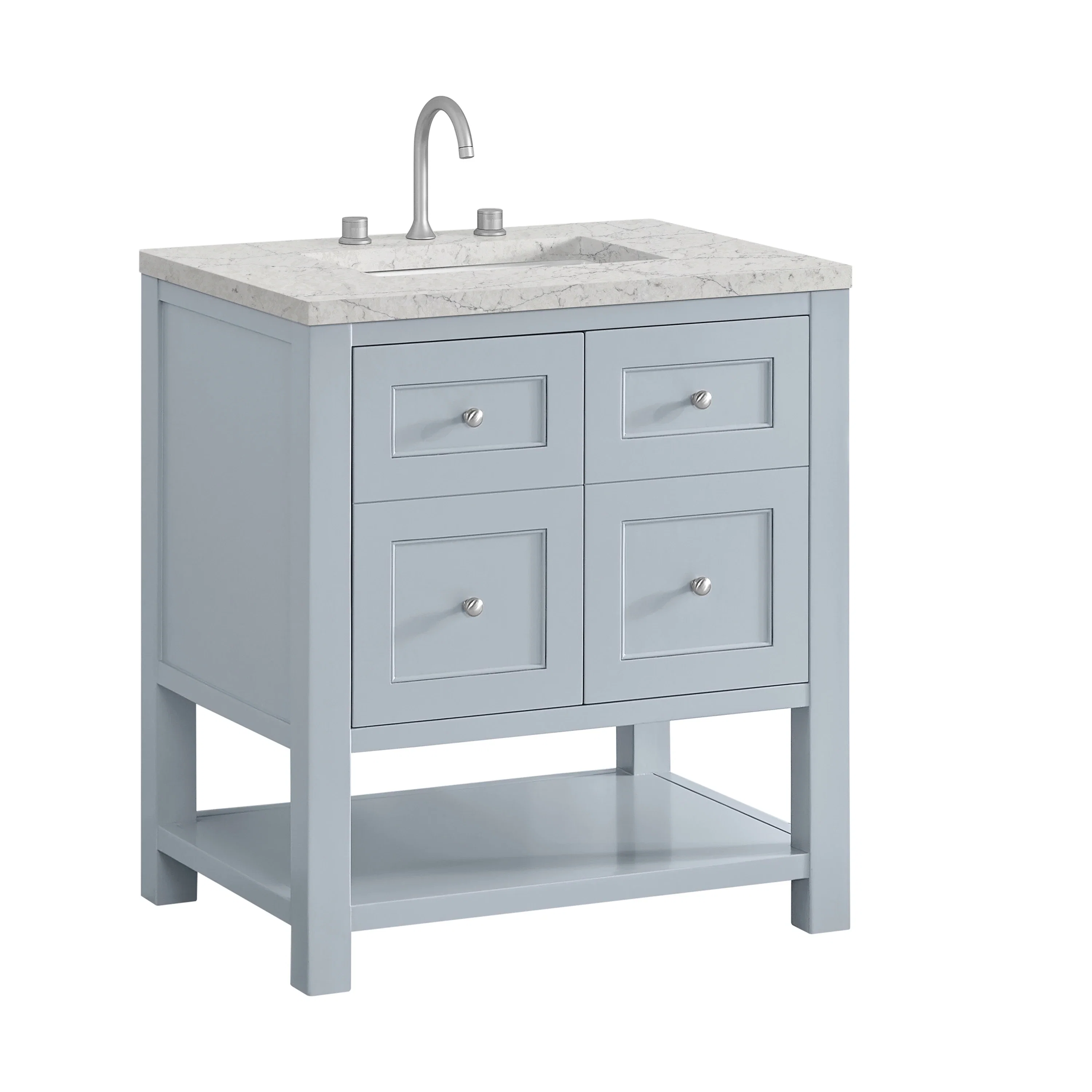 Breckenridge 30" Single Vanity, Serenity Blue, w/ 3 CM Eternal Jasmine Pearl Quartz Top