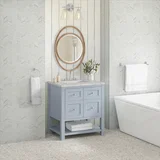 Breckenridge 30" Single Vanity, Serenity Blue, w/ 3 CM Eternal Jasmine Pearl Quartz Top