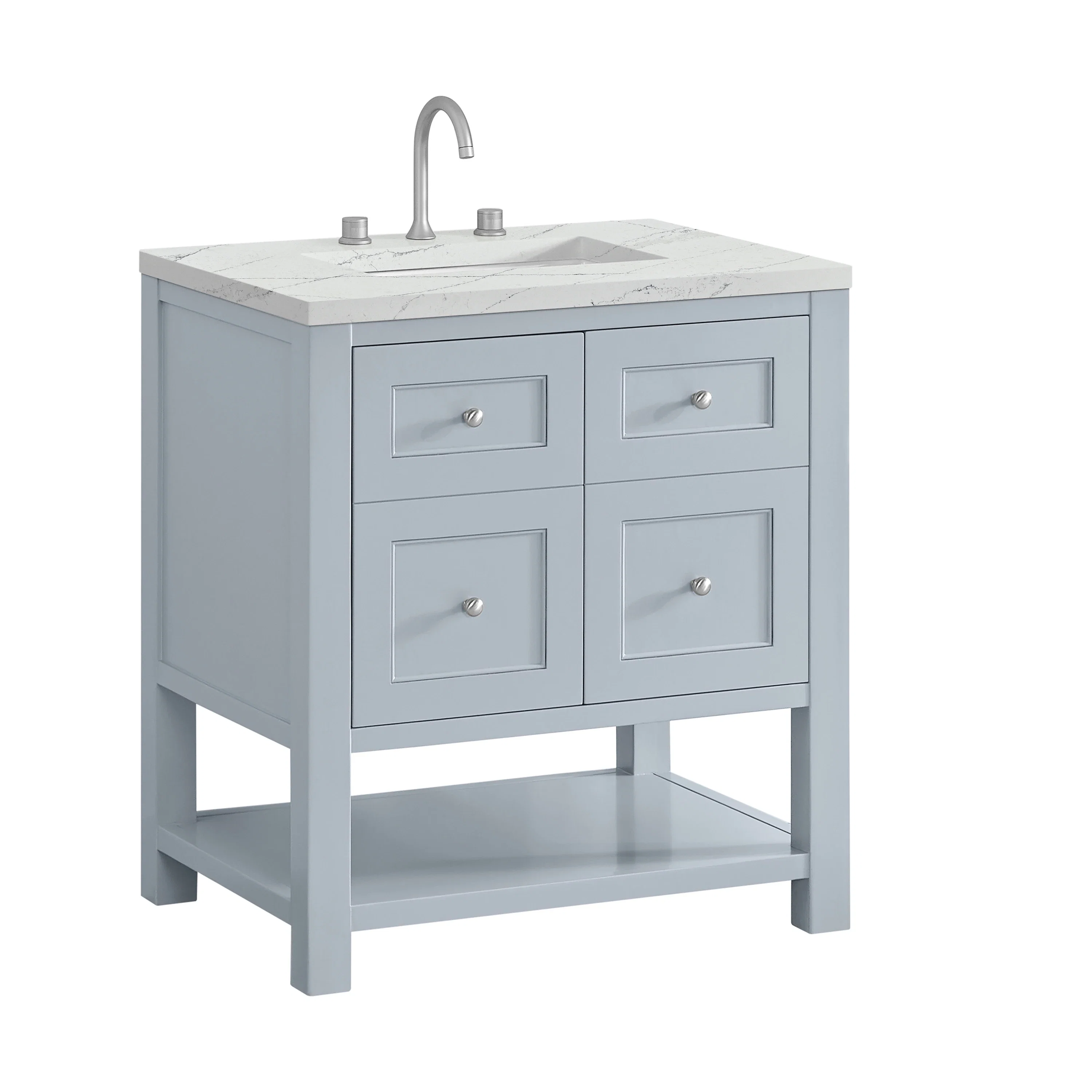 Breckenridge 30" Single Vanity, Serenity Blue, w/ 3 CM Ethereal Noctis Quartz Top