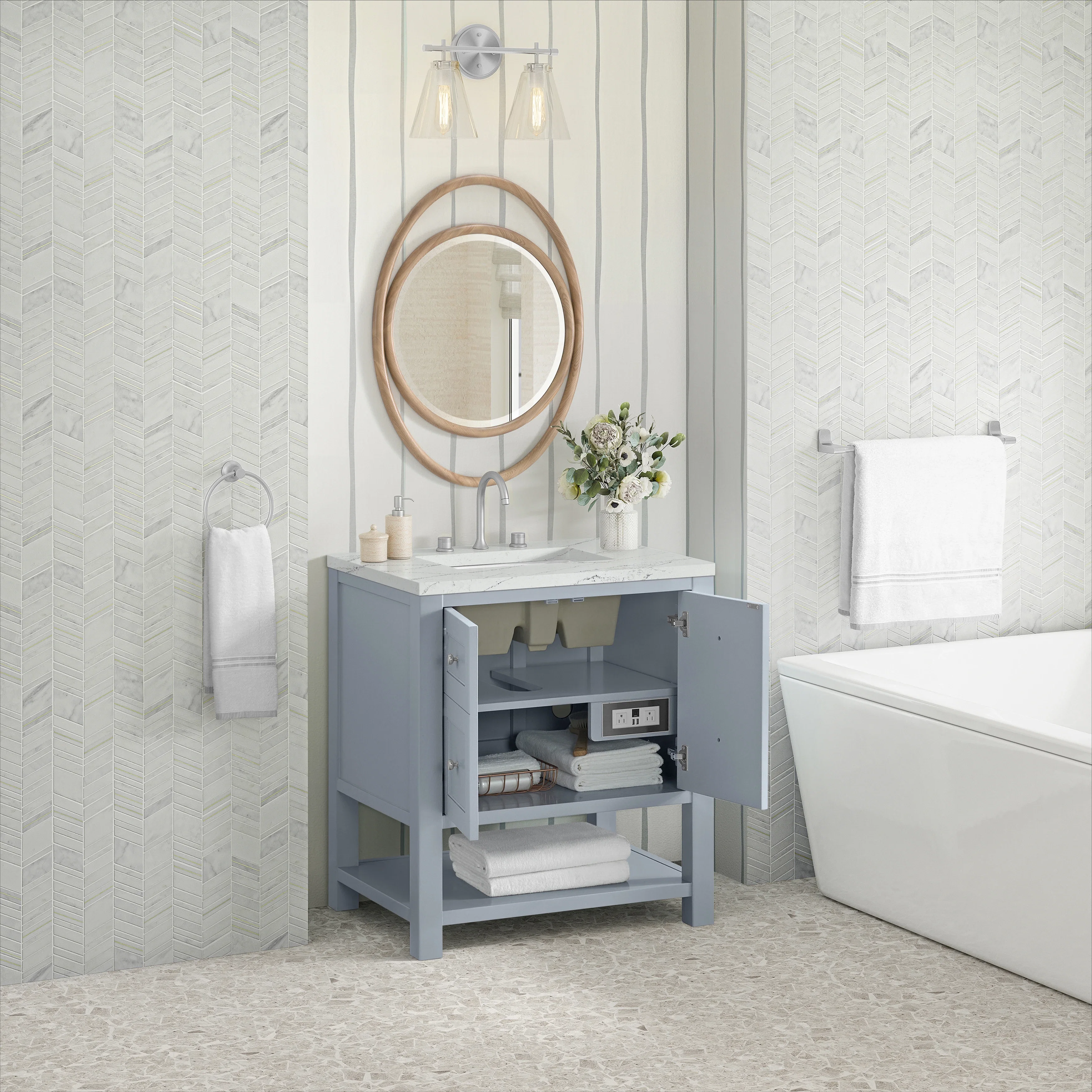 Breckenridge 30" Single Vanity, Serenity Blue, w/ 3 CM Ethereal Noctis Quartz Top