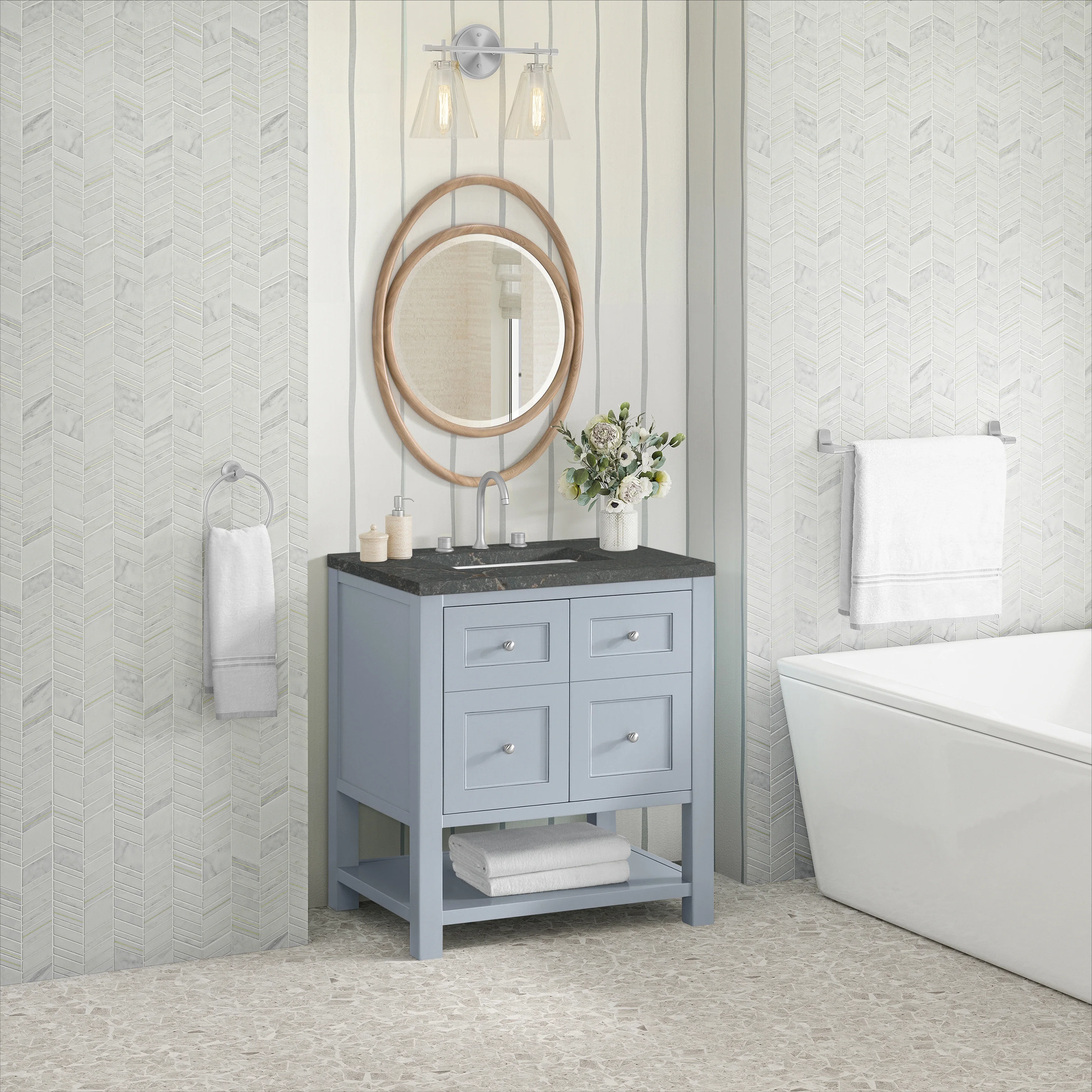 Breckenridge 30" Single Vanity, Serenity Blue, w/ 3 CM Parisien Bleu Quartz Top