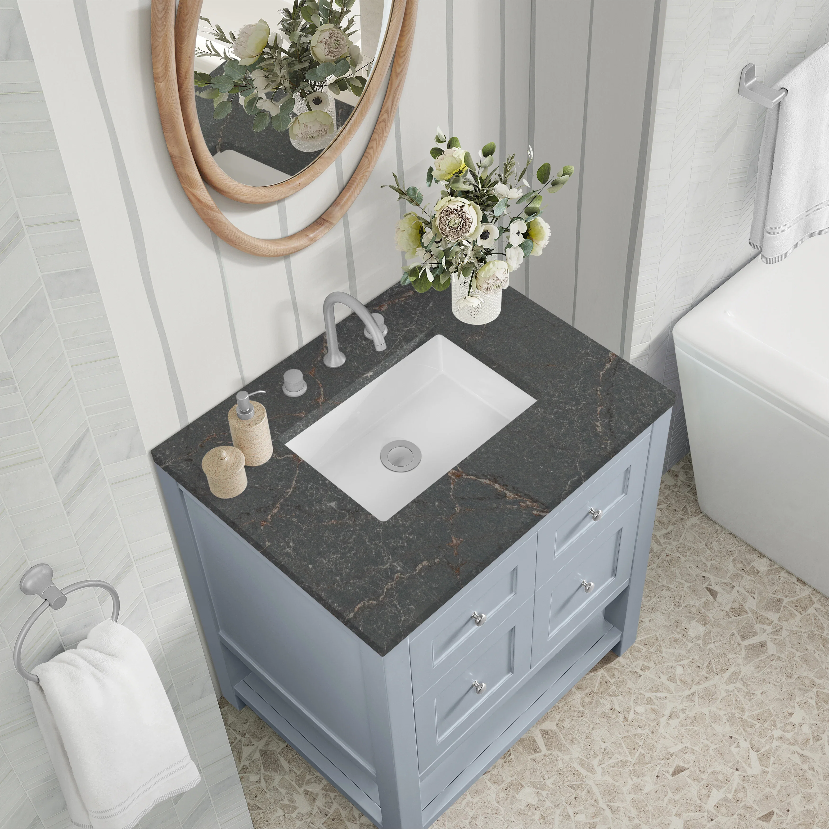 Breckenridge 30" Single Vanity, Serenity Blue, w/ 3 CM Parisien Bleu Quartz Top