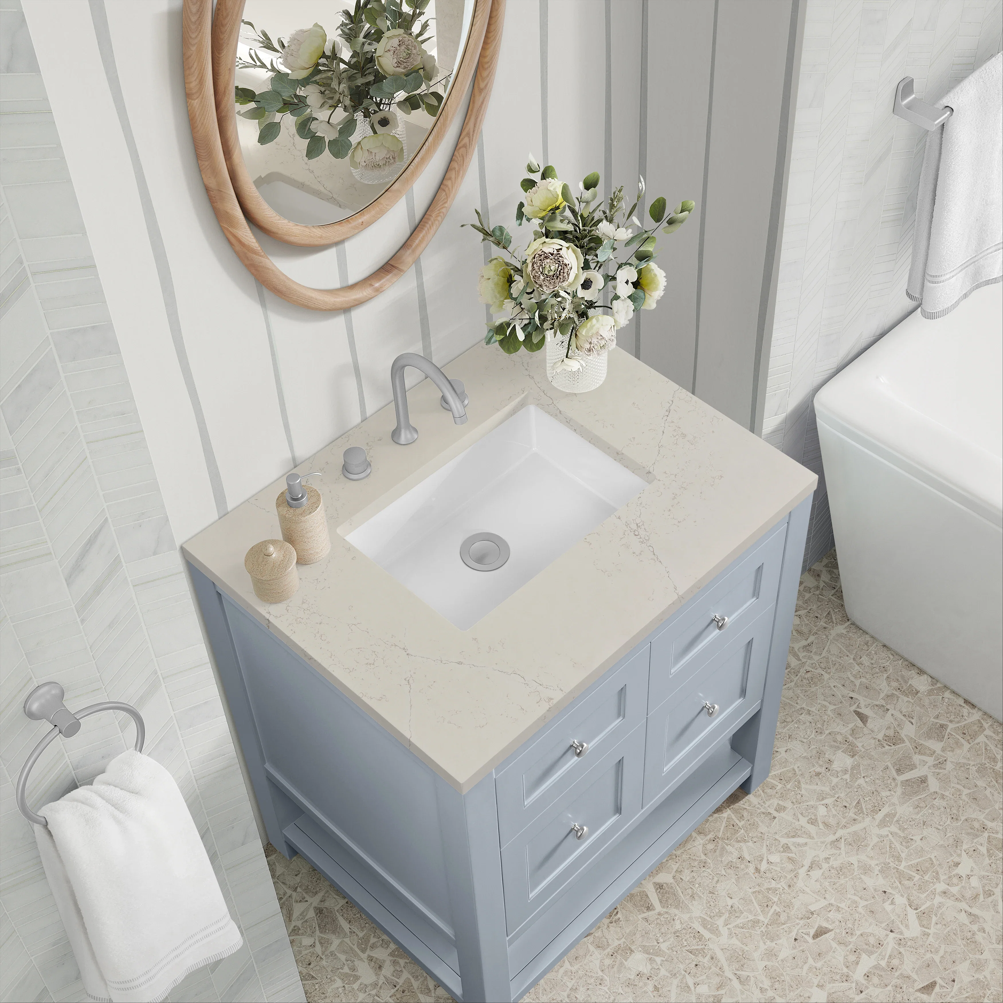 Breckenridge 30" Single Vanity, Serenity Blue, w/ 3 CM Siberian Silestone Top