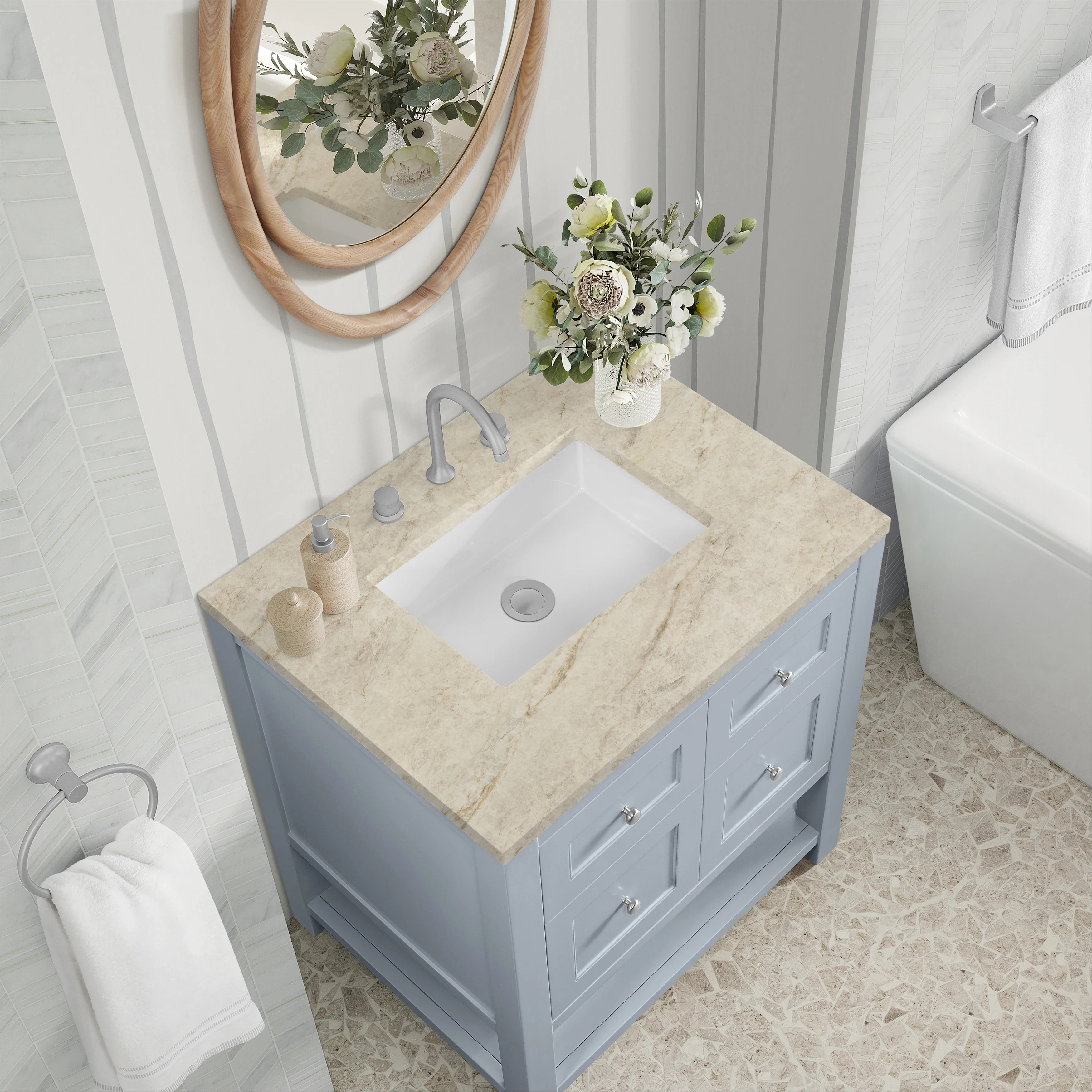 Breckenridge 30" Single Vanity, Serenity Blue, w/ 3 CM Tajnar Eclos Top