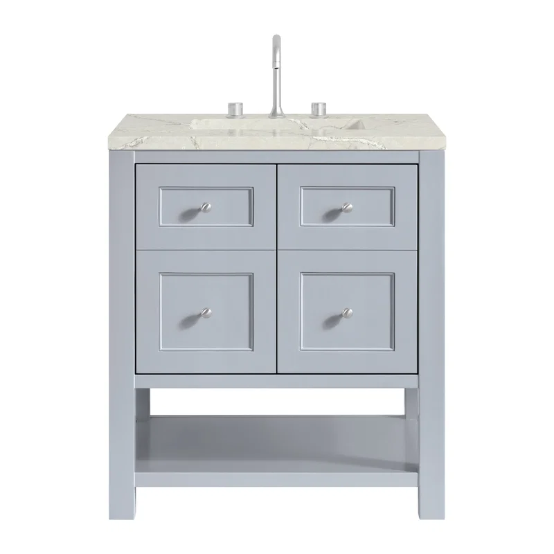 Breckenridge 30" Single Vanity, Serenity Blue, w/ 3 CM Victorian Silver Quartz Top