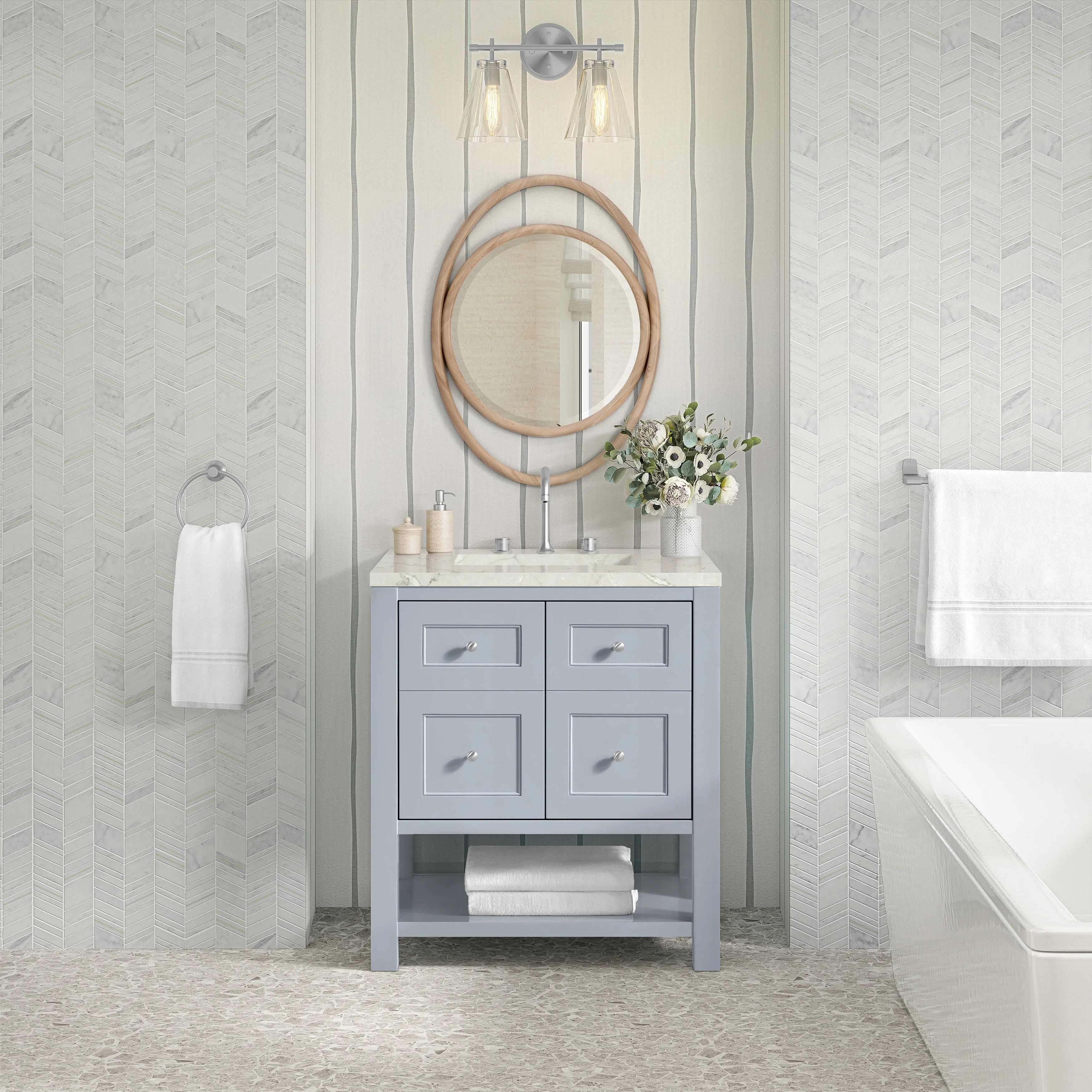 Breckenridge 30" Single Vanity, Serenity Blue, w/ 3 CM Victorian Silver Quartz Top