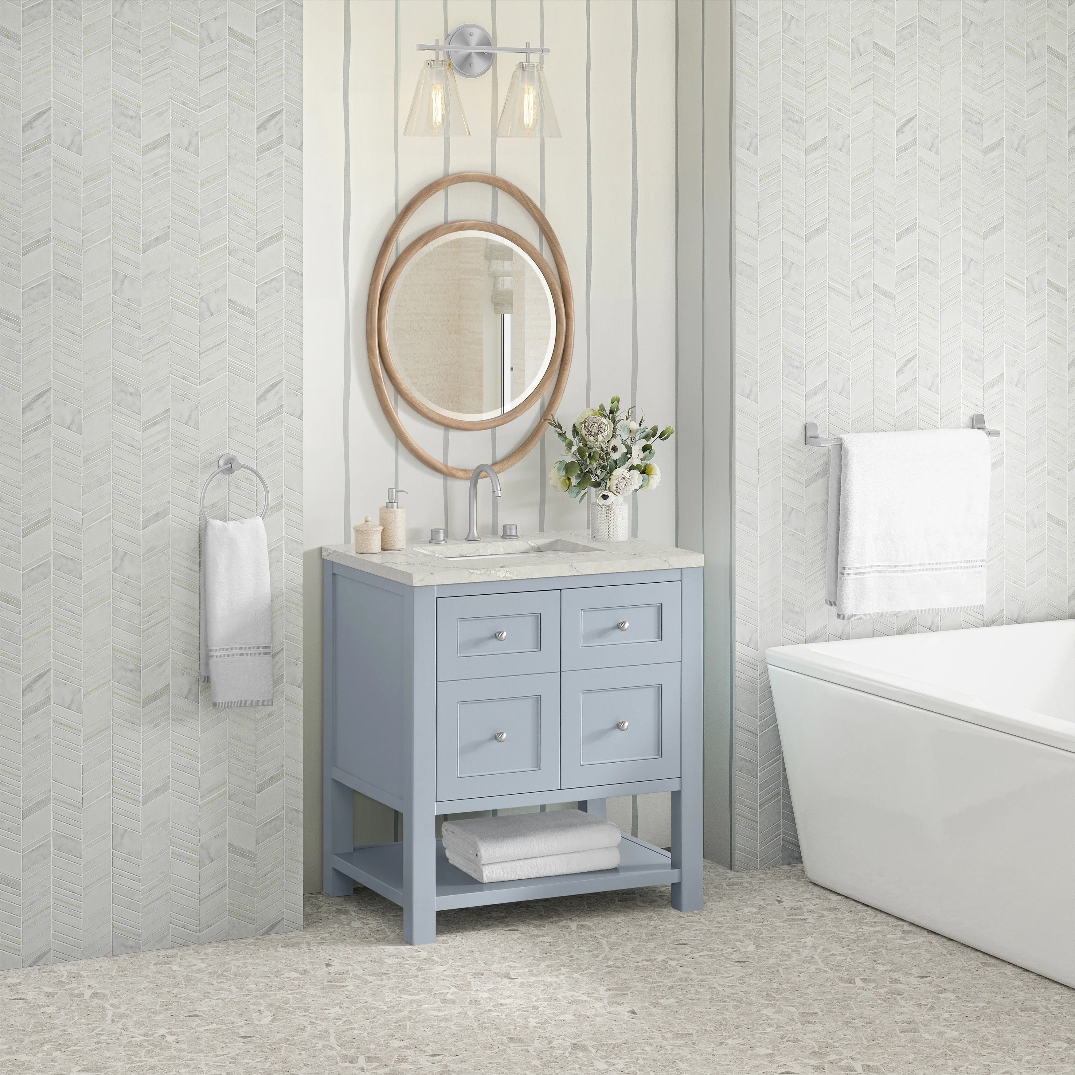 Breckenridge 30" Single Vanity, Serenity Blue, w/ 3 CM Victorian Silver Quartz Top