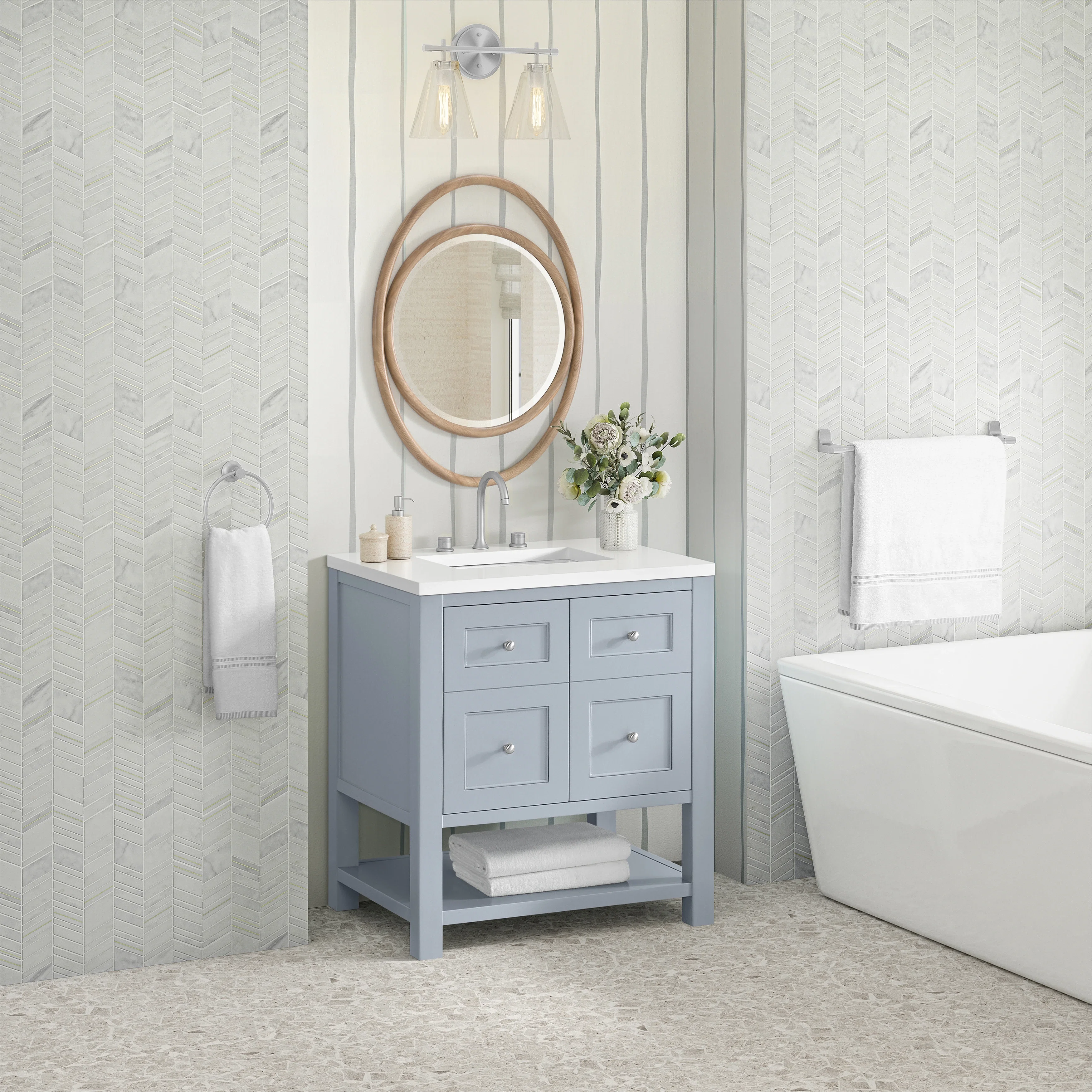 Breckenridge 30" Single Vanity, Serenity Blue, w/ 3 CM White Zeus Quartz Top