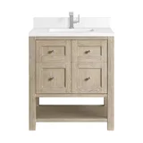 Breckenridge 30" Single Vanity, Whitewashed Oak w/ Single Hole 3CM White Zeus Silestone Top & Backsplash