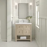 Breckenridge 30" Single Vanity, Whitewashed Oak w/ Single Hole 3CM White Zeus Silestone Top & Backsplash
