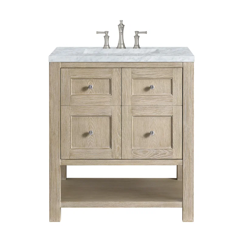 Breckenridge 30" Single Vanity, Whitewashed Oak w/ 3 CM Carrara White Marble Top