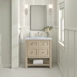Breckenridge 30" Single Vanity, Whitewashed Oak w/ 3 CM Carrara White Marble Top