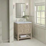 Breckenridge 30" Single Vanity, Whitewashed Oak w/ 3 CM Carrara White Marble Top