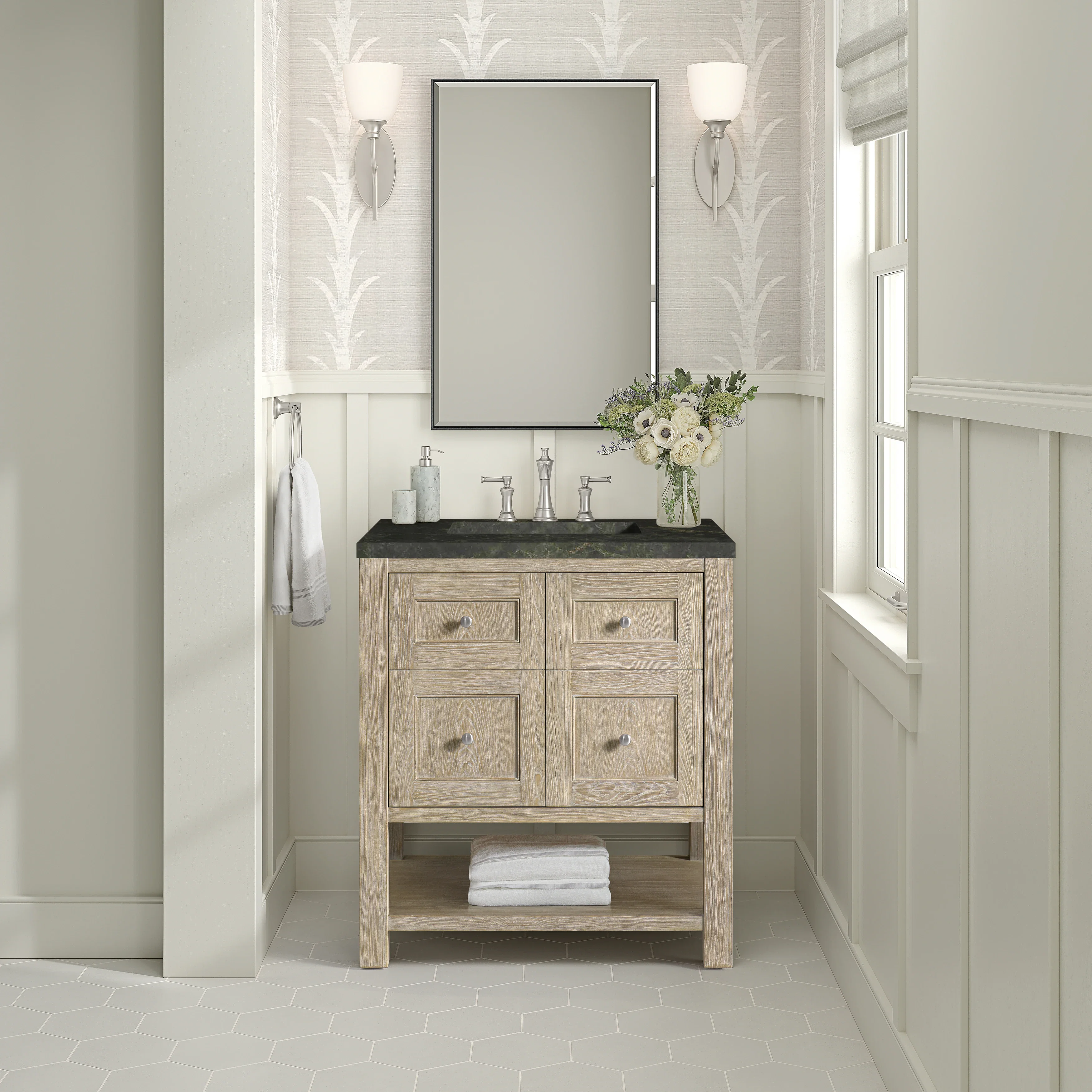 Breckenridge 30" Single Vanity, Whitewashed Oak, w/ 3 CM Phantome Eclos Top