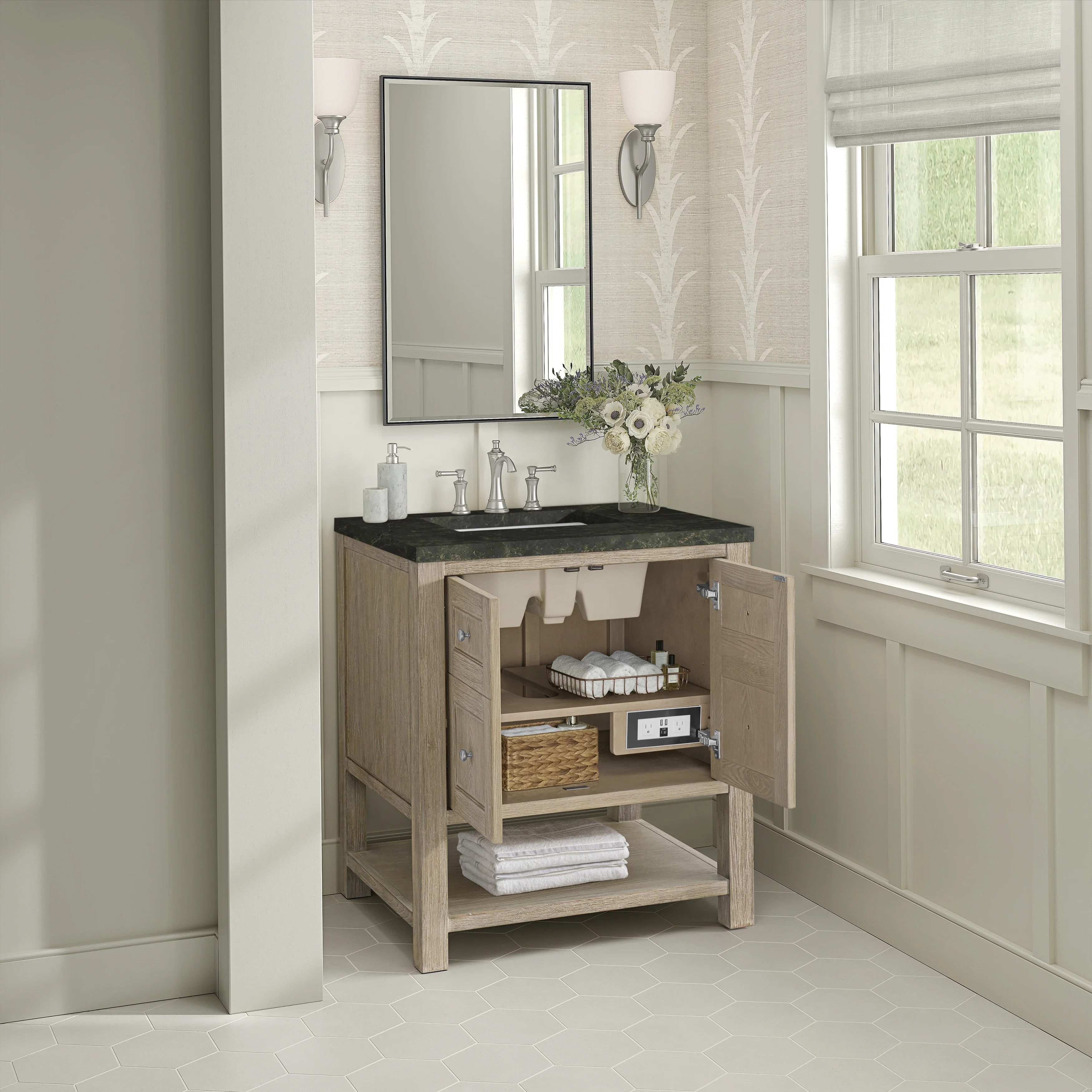 Breckenridge 30" Single Vanity, Whitewashed Oak, w/ 3 CM Phantome Eclos Top