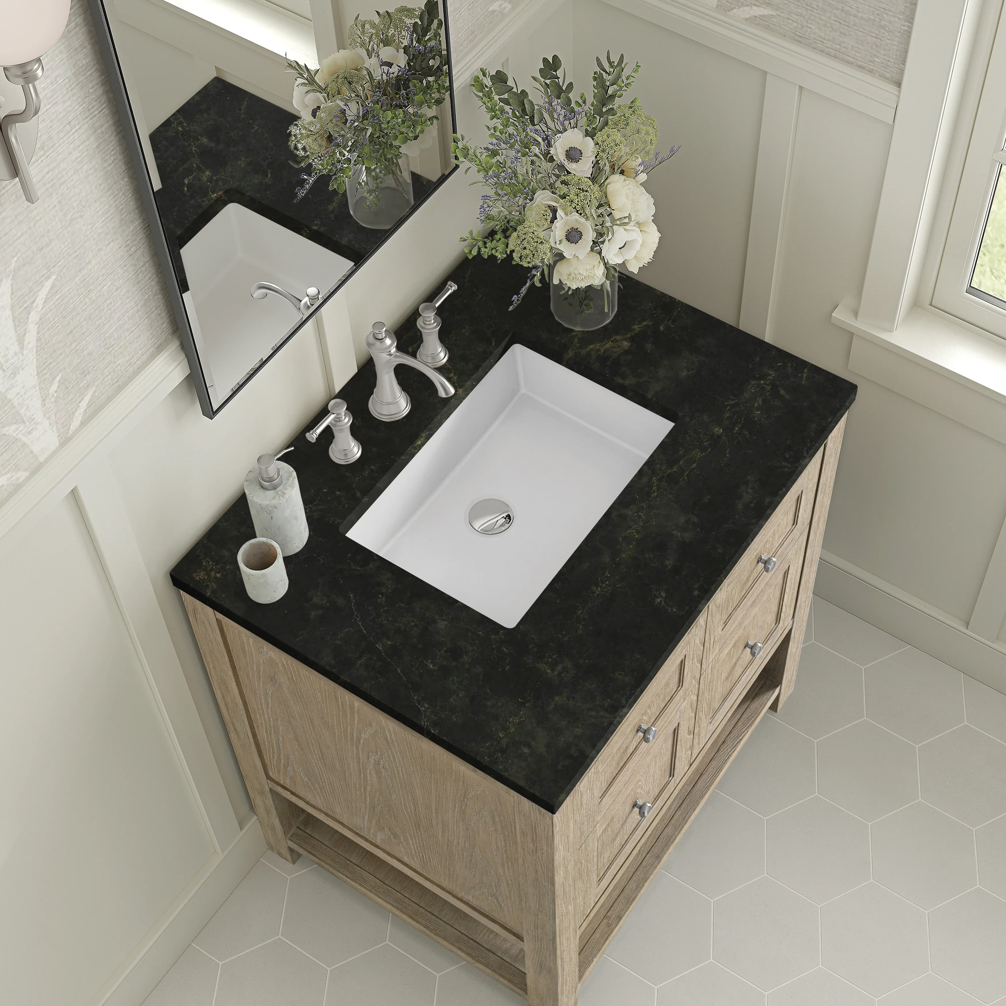 Breckenridge 30" Single Vanity, Whitewashed Oak, w/ 3 CM Phantome Eclos Top