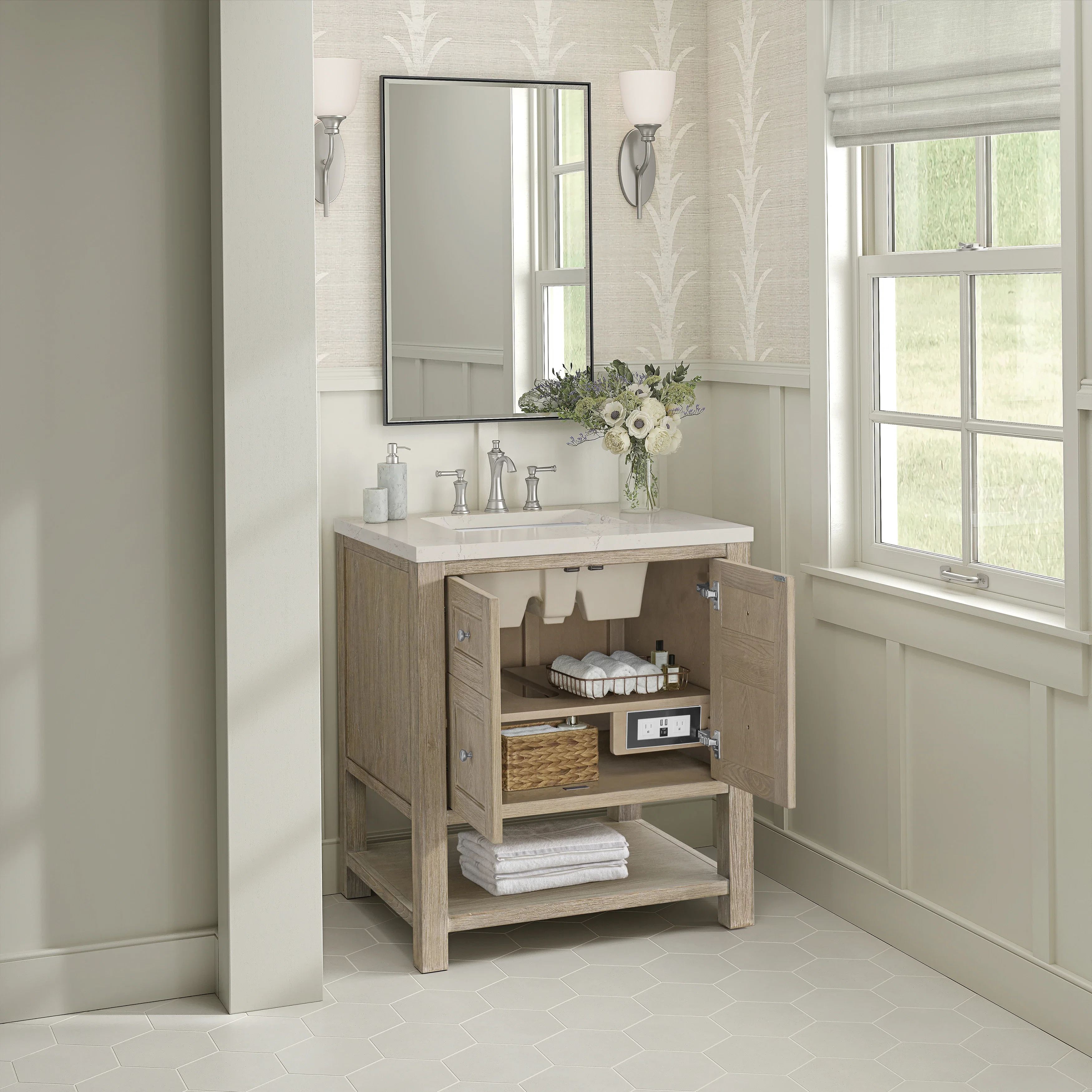 Breckenridge 30" Single Vanity, Whitewashed Oak, w/ 3 CM Siberian Silestone Top