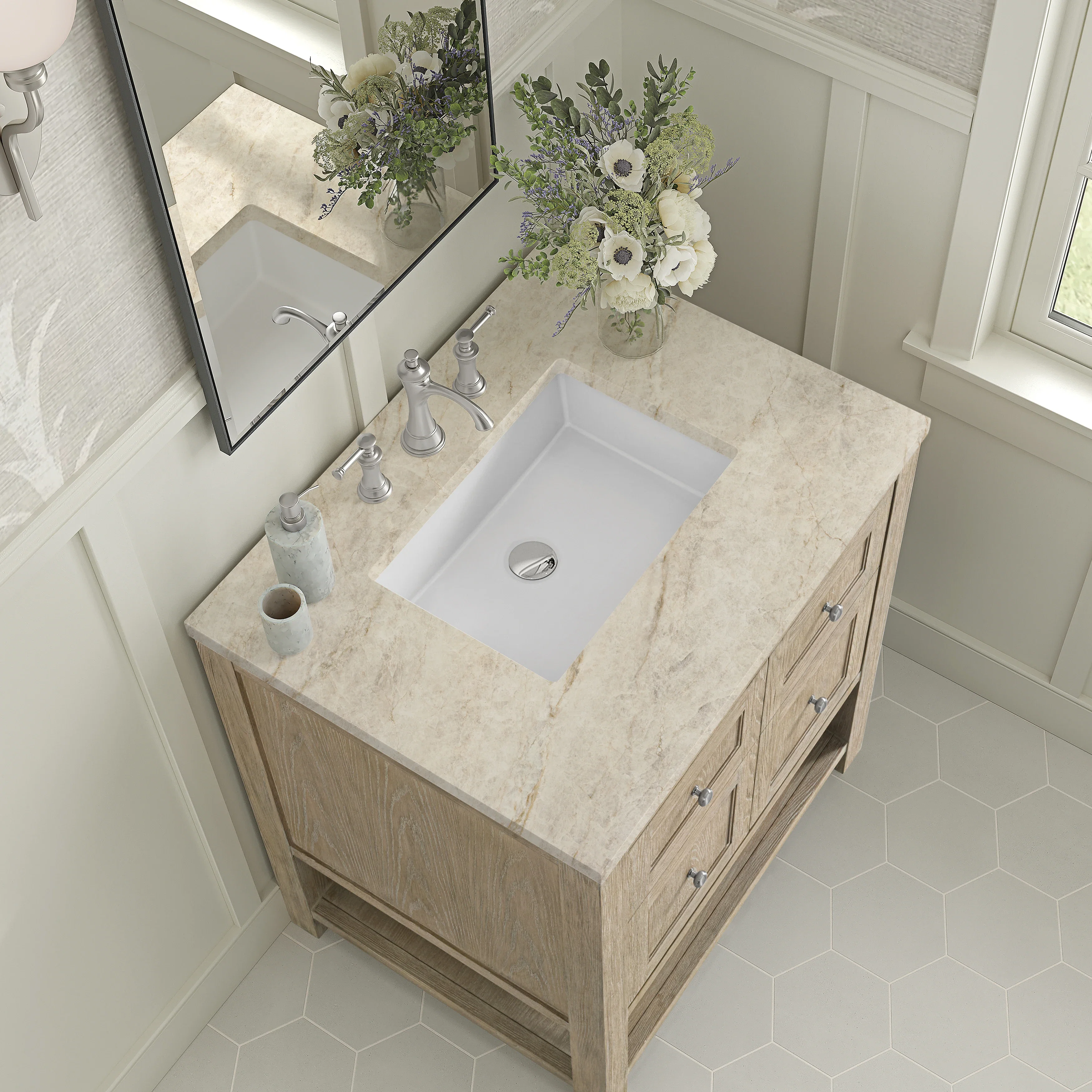 Breckenridge 30" Single Vanity, Whitewashed Oak, w/ 3 CM Tajnar Eclos Top