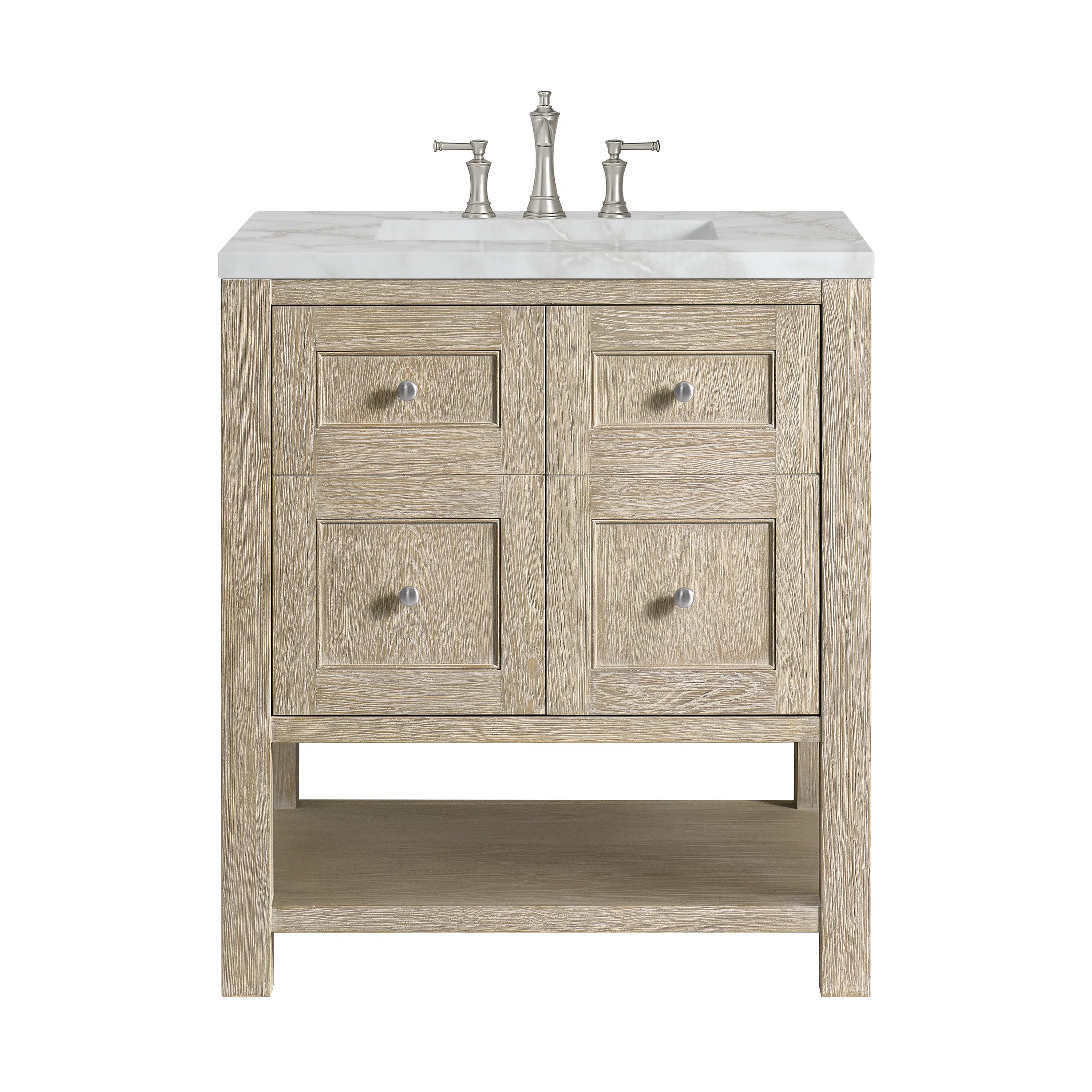 Breckenridge 30" Single Vanity, Whitewashed Oak w/ 3 CM Victorian Silver Silestone Top