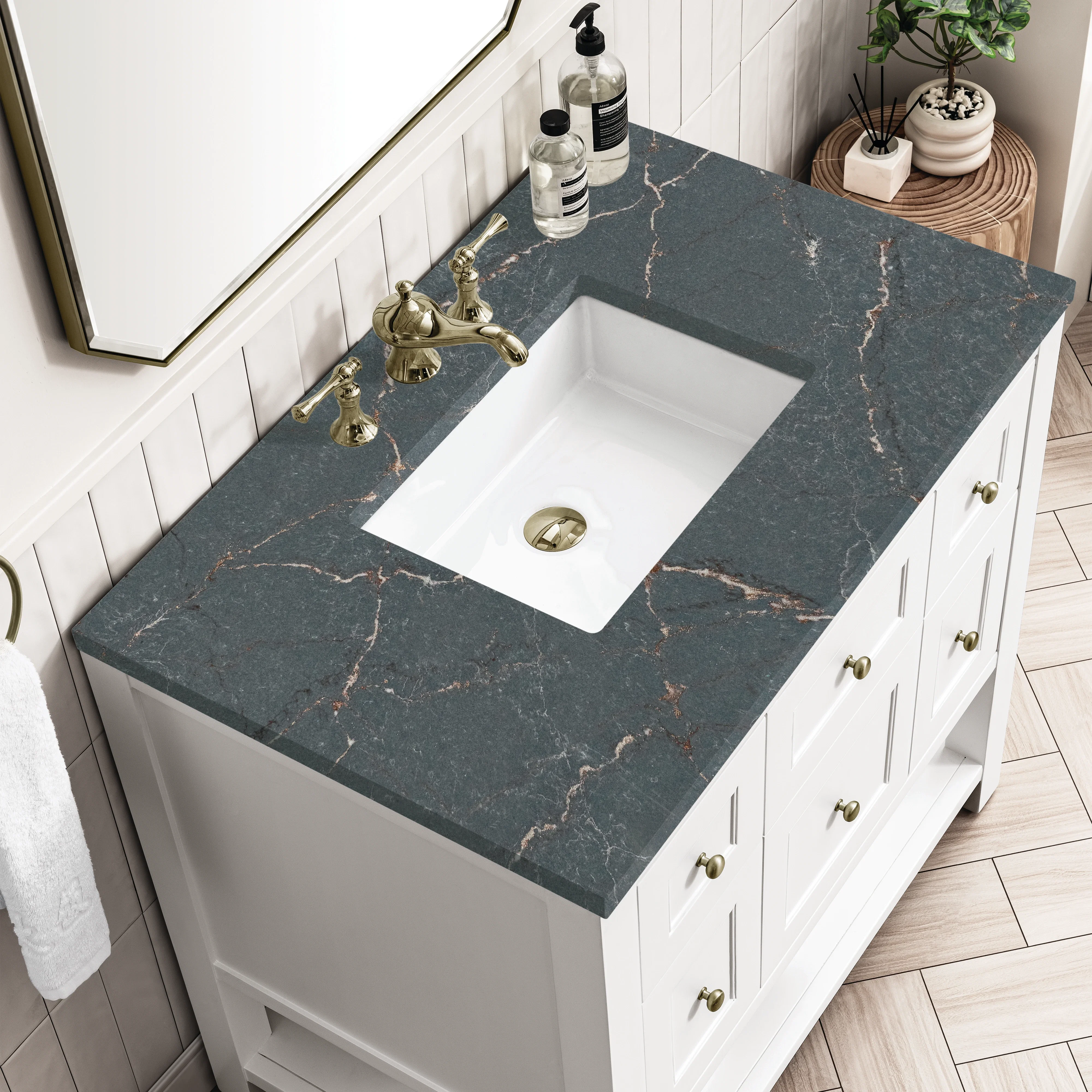 Breckenridge 36" Single Vanity, Bright White w/ 3 CM Parisien Bleu Top