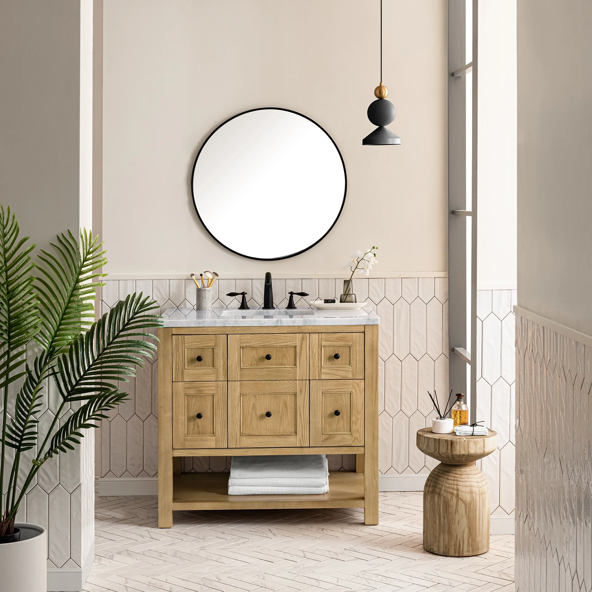 Breckenridge 36" Single Vanity, Light Natural Oak w/ 3 CM Carrara Marble Top