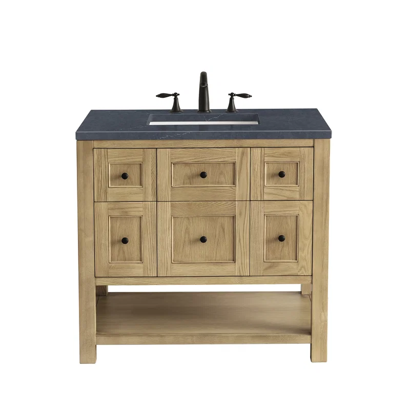 Breckenridge 36" Single Vanity, Light Natural Oak w/ 3 CM Charcoal Soapstone Top