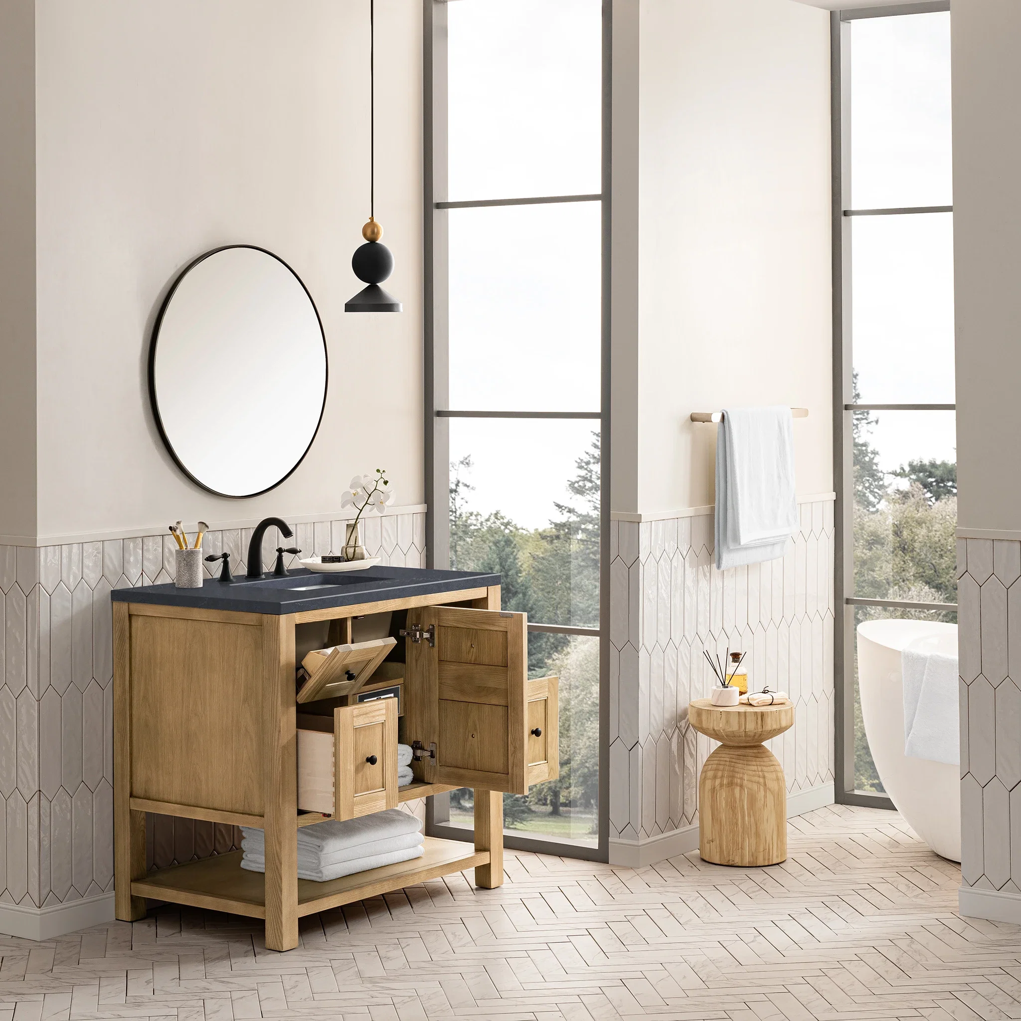 Breckenridge 36" Single Vanity, Light Natural Oak w/ 3 CM Charcoal Soapstone Top