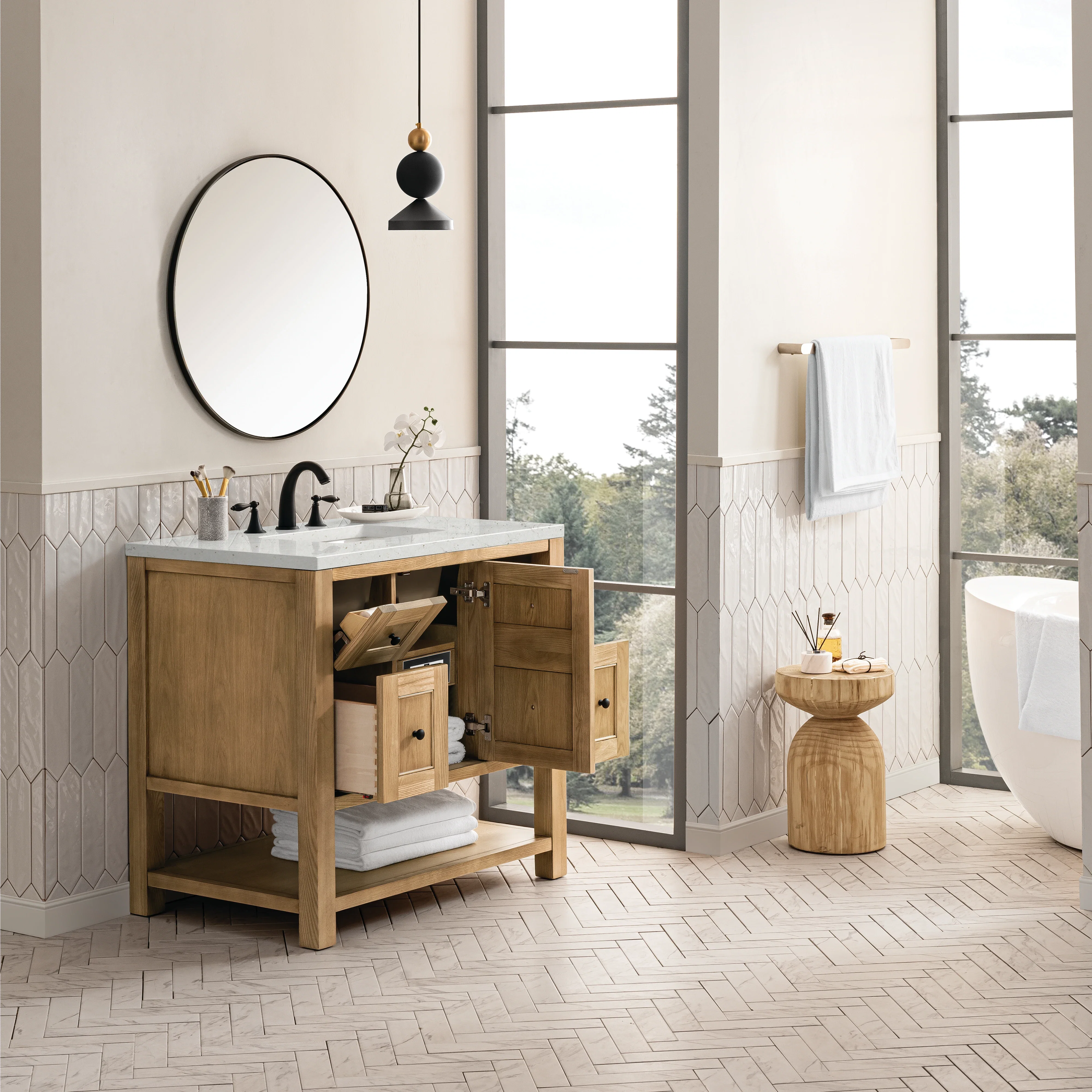 Breckenridge 36" Single Vanity, Light Natural Oak w/ 3 CM Lime Delight Top