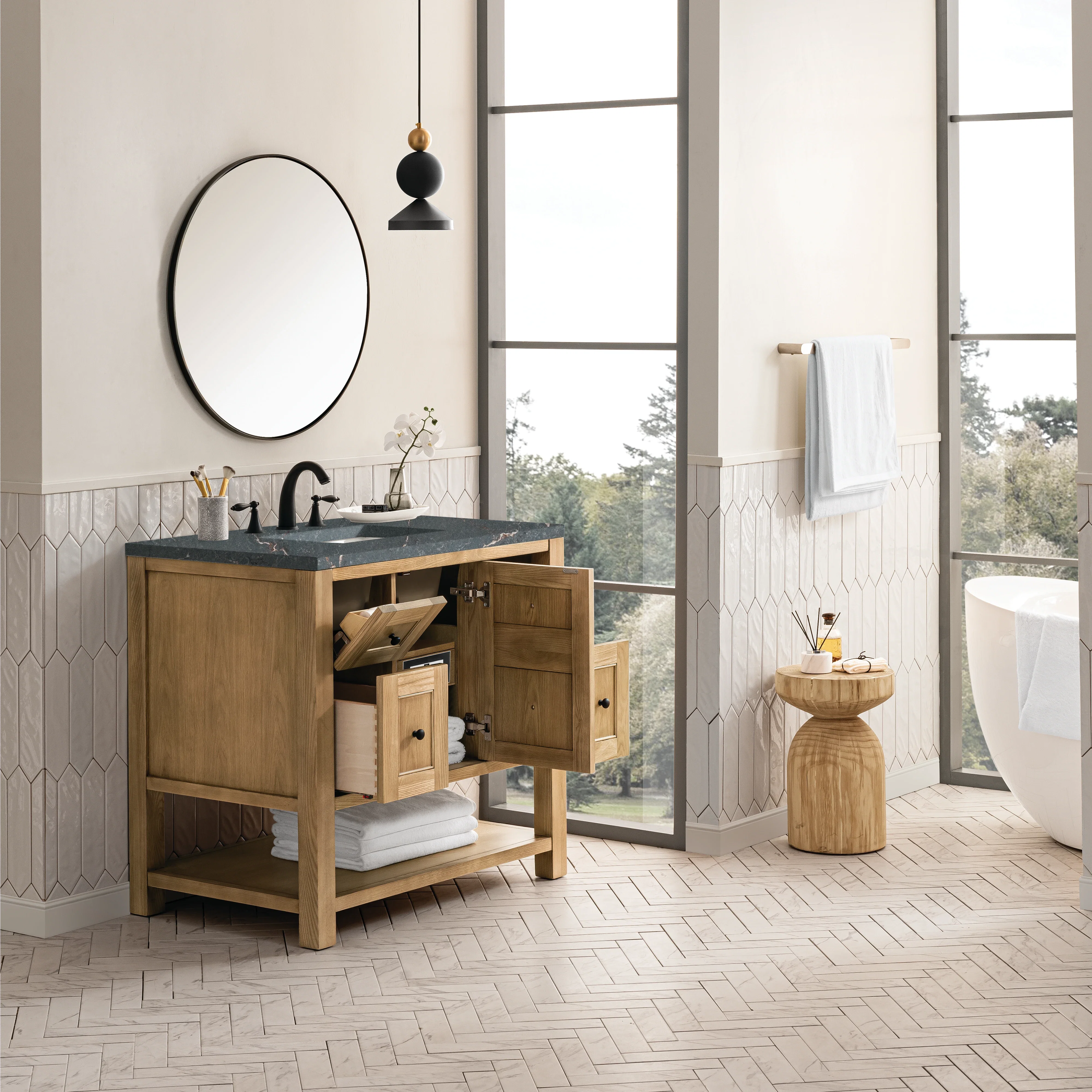 Breckenridge 36" Single Vanity, Light Natural Oak w/ 3 CM Parisien Bleu Top