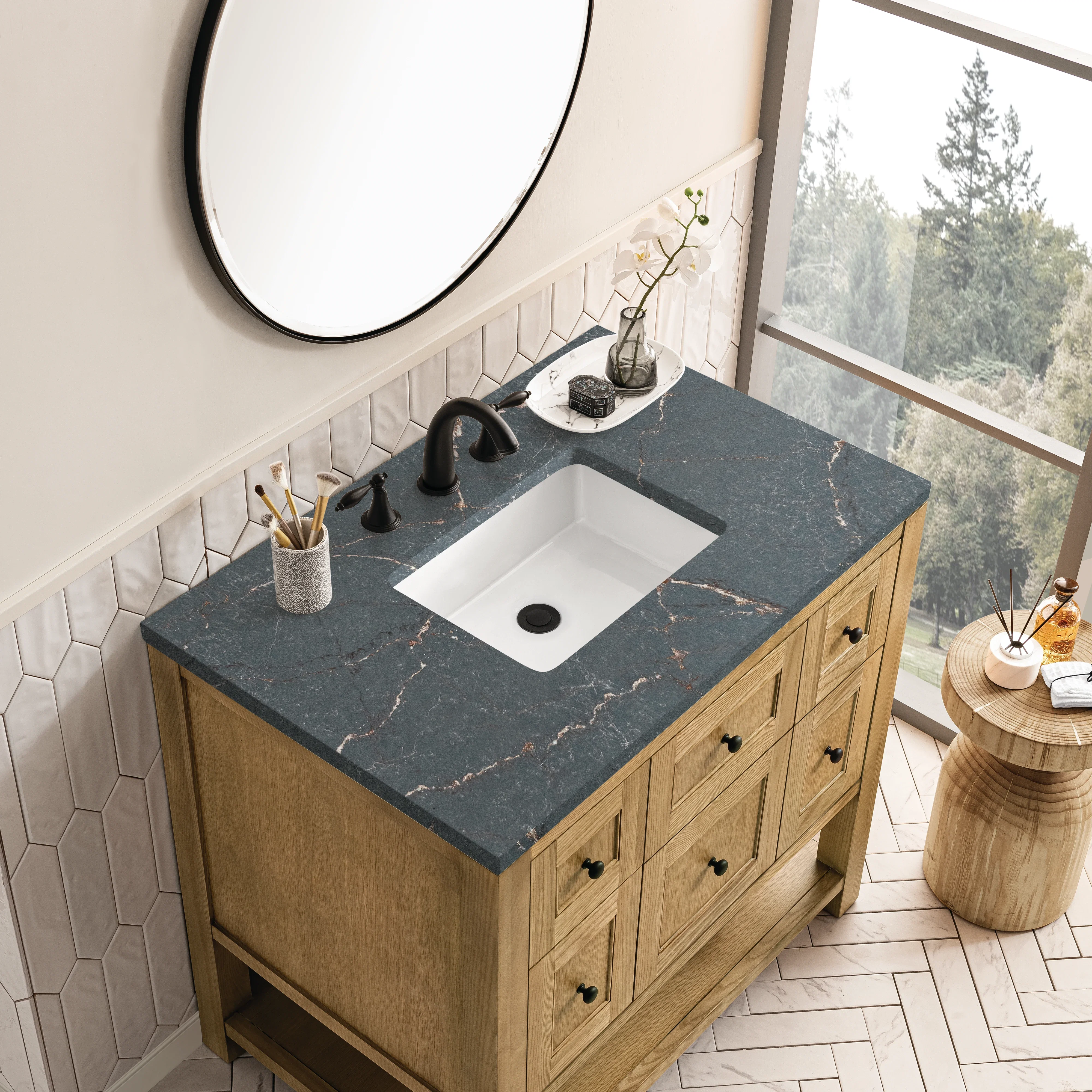 Breckenridge 36" Single Vanity, Light Natural Oak w/ 3 CM Parisien Bleu Top