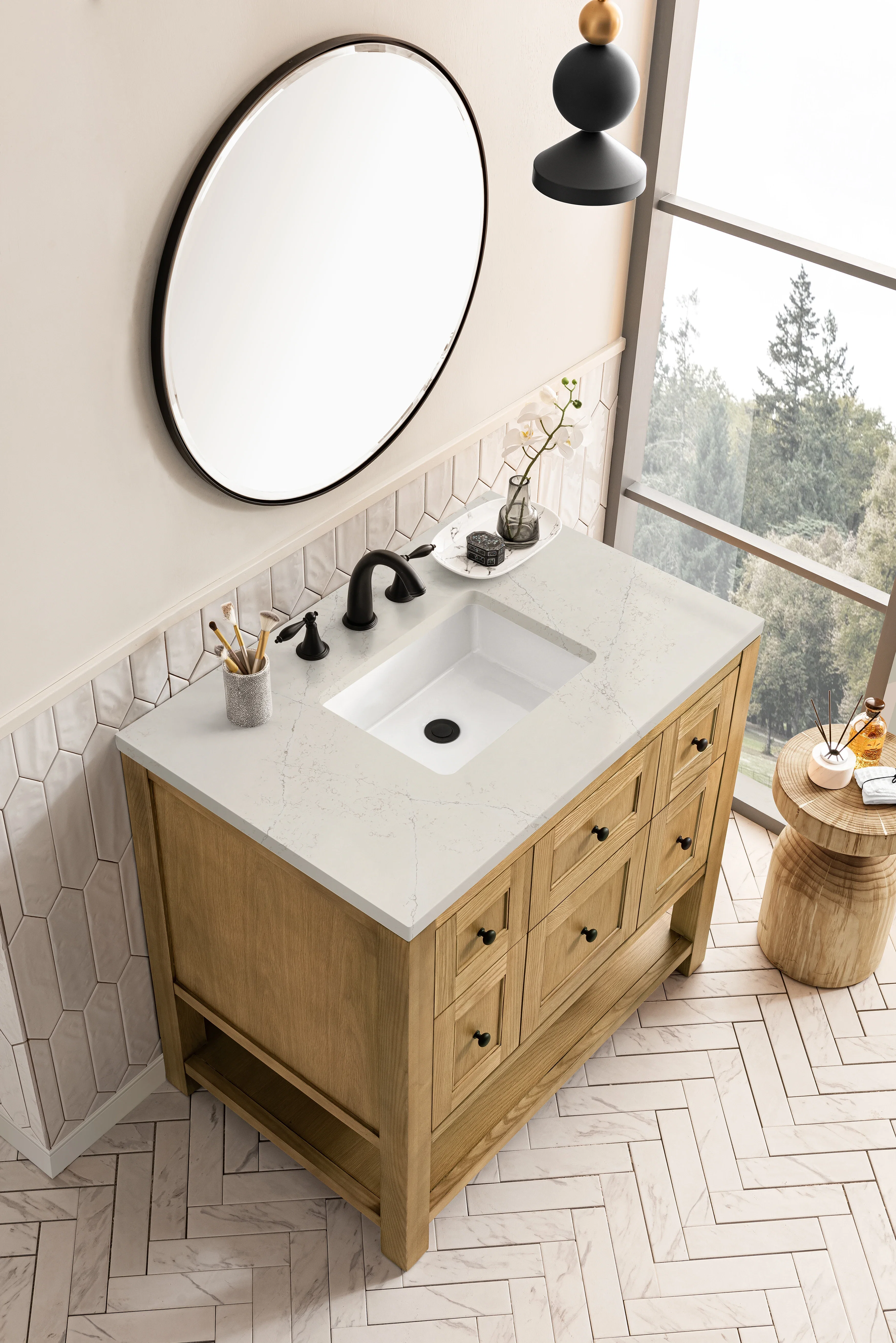 Breckenridge 36" Single Vanity, Light Natural Oak, w/ 3 CM Siberian Silestone Top