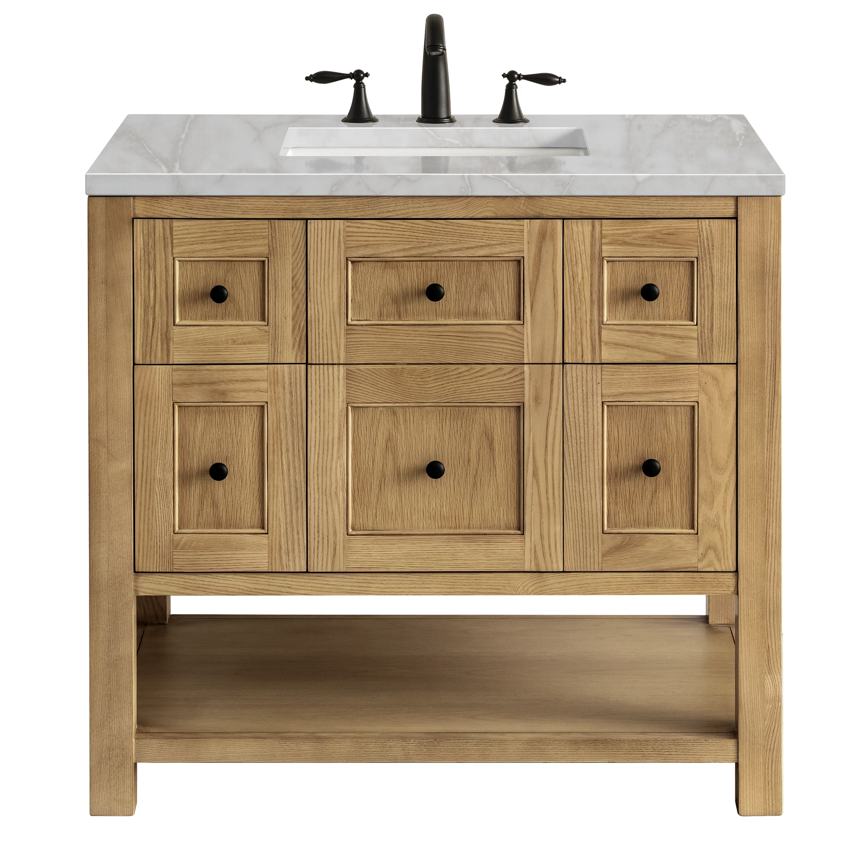 Breckenridge 36" Single Vanity, Light Natural Oak w/ 3 CM Victorian Silver Top