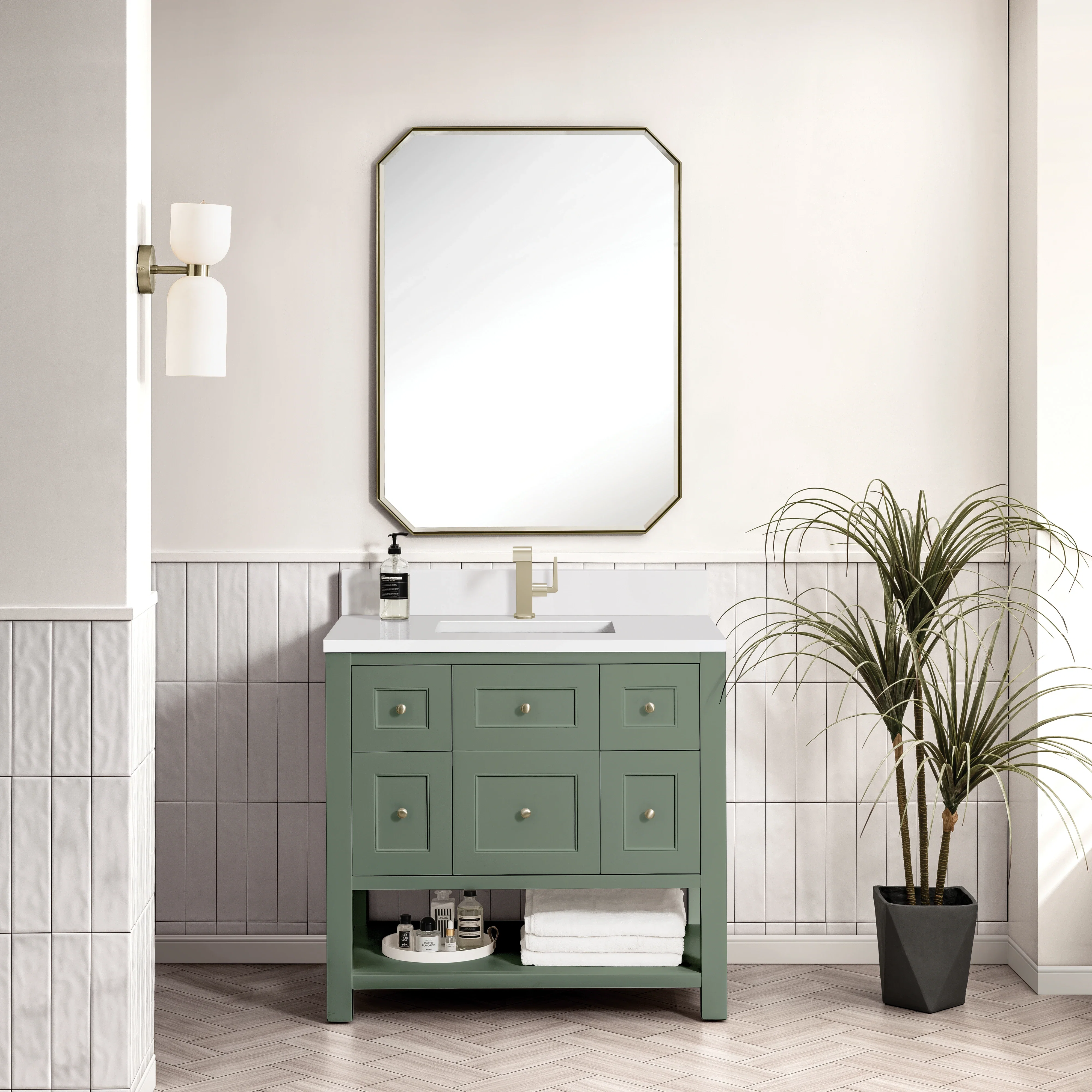 Breckenridge 36" Single Vanity, Smokey Celadon w/ Single Hole 3 CM White Zeus Top & Backsplash
