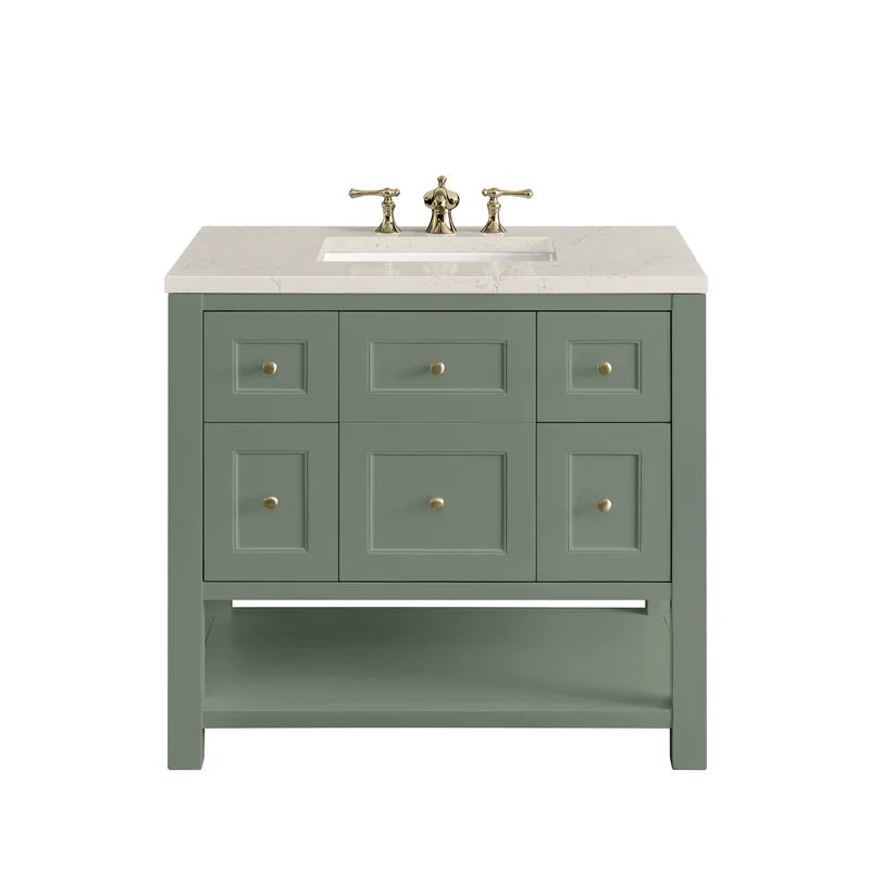 Breckenridge 36" Single Vanity, Smokey Celadon, w/ 3 CM Siberian Silestone Top