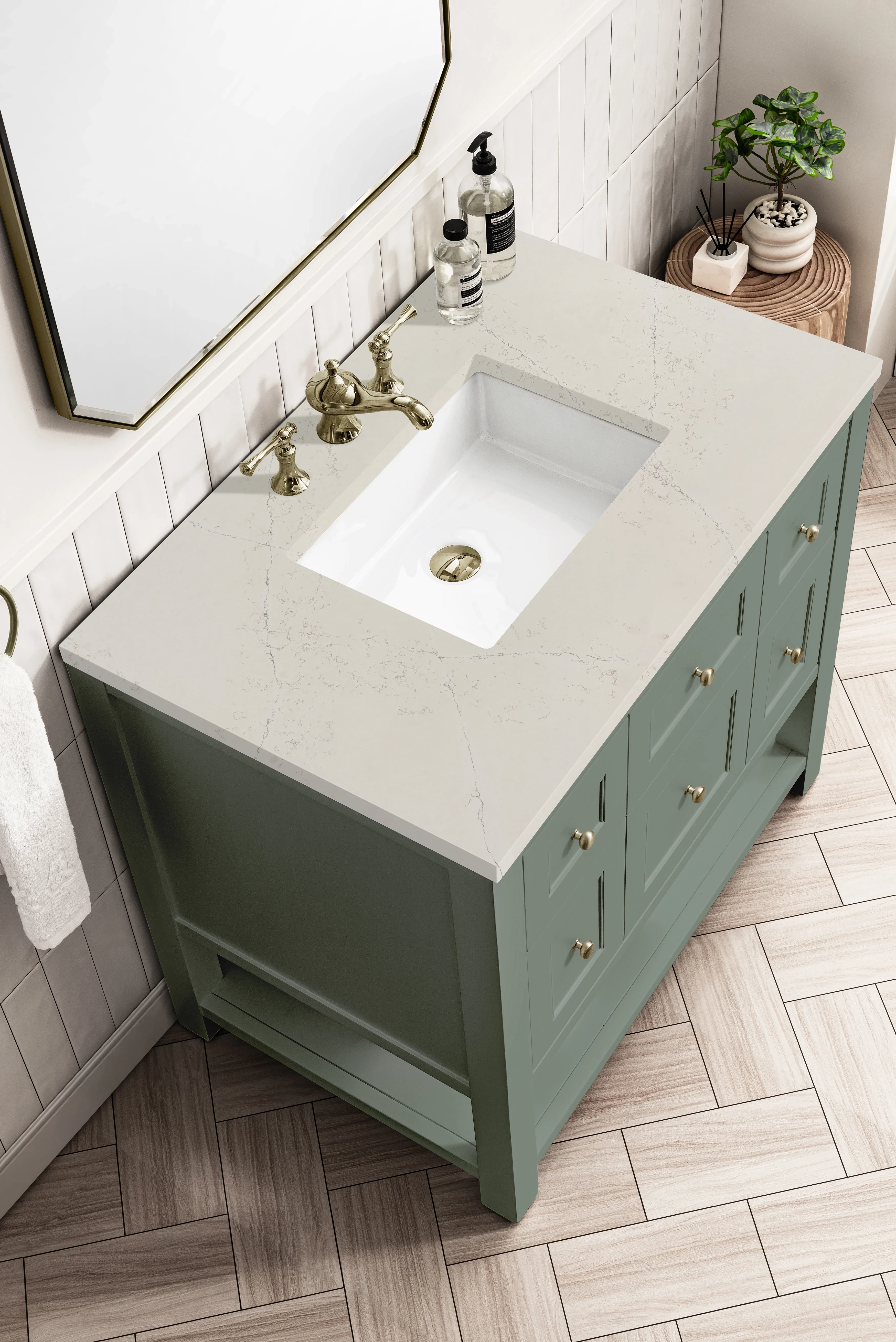 Breckenridge 36" Single Vanity, Smokey Celadon, w/ 3 CM Siberian Silestone Top