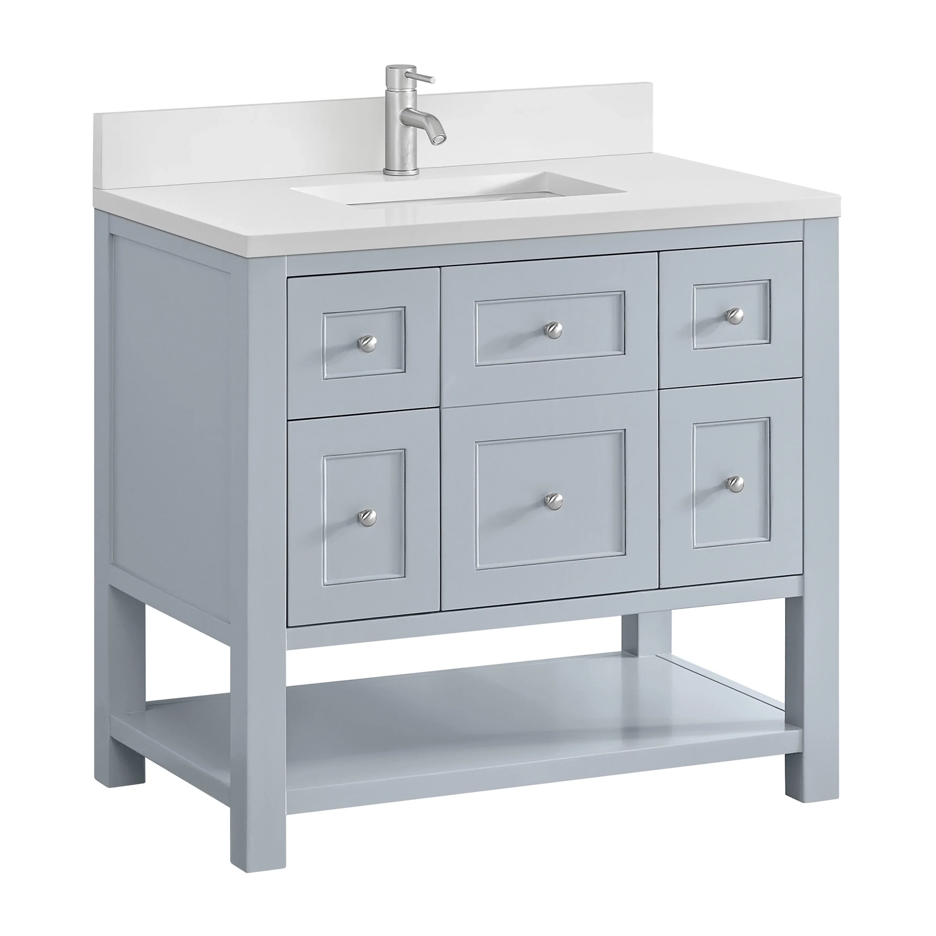 Breckenridge 36" Single Vanity, Serenity Blue, w/ Single Hole 3 CM White Zeus Quartz Top & Backsplash