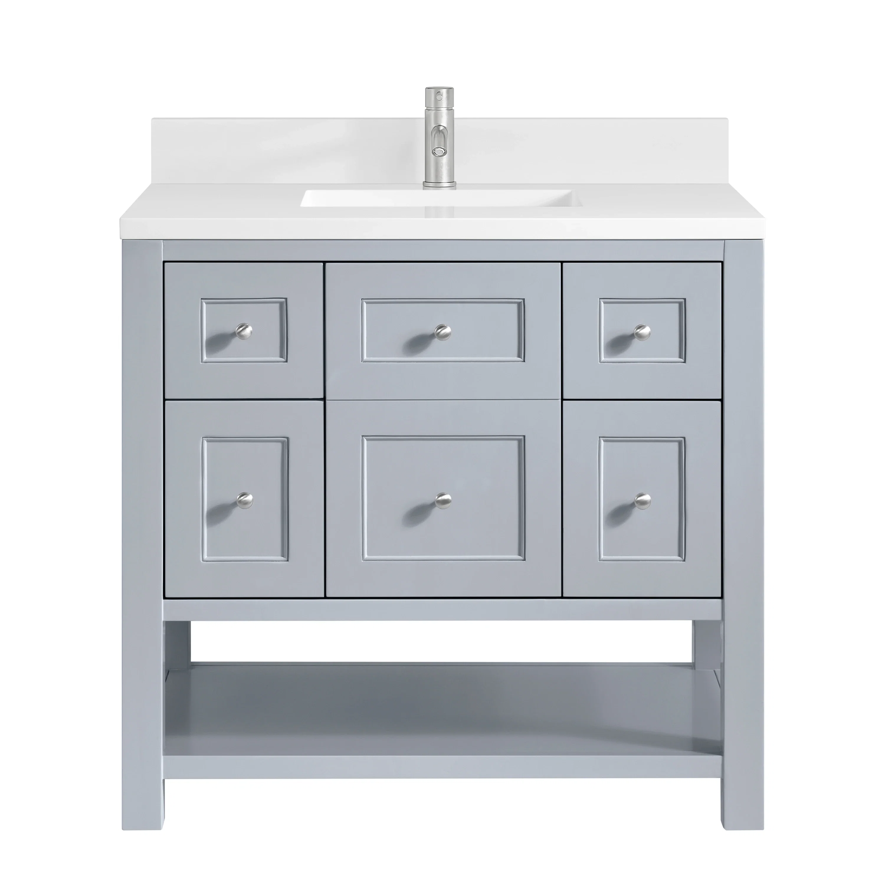 Breckenridge 36" Single Vanity, Serenity Blue, w/ Single Hole 3 CM White Zeus Quartz Top & Backsplash