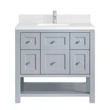 Breckenridge 36" Single Vanity, Serenity Blue, w/ Single Hole 3 CM White Zeus Quartz Top & Backsplash