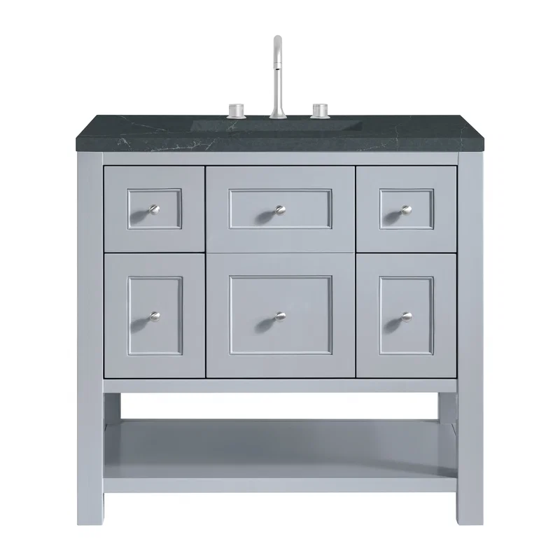 Breckenridge 36" Single Vanity, Serenity Blue, w/ 3 CM Charcoal Soapstone Quartz Top