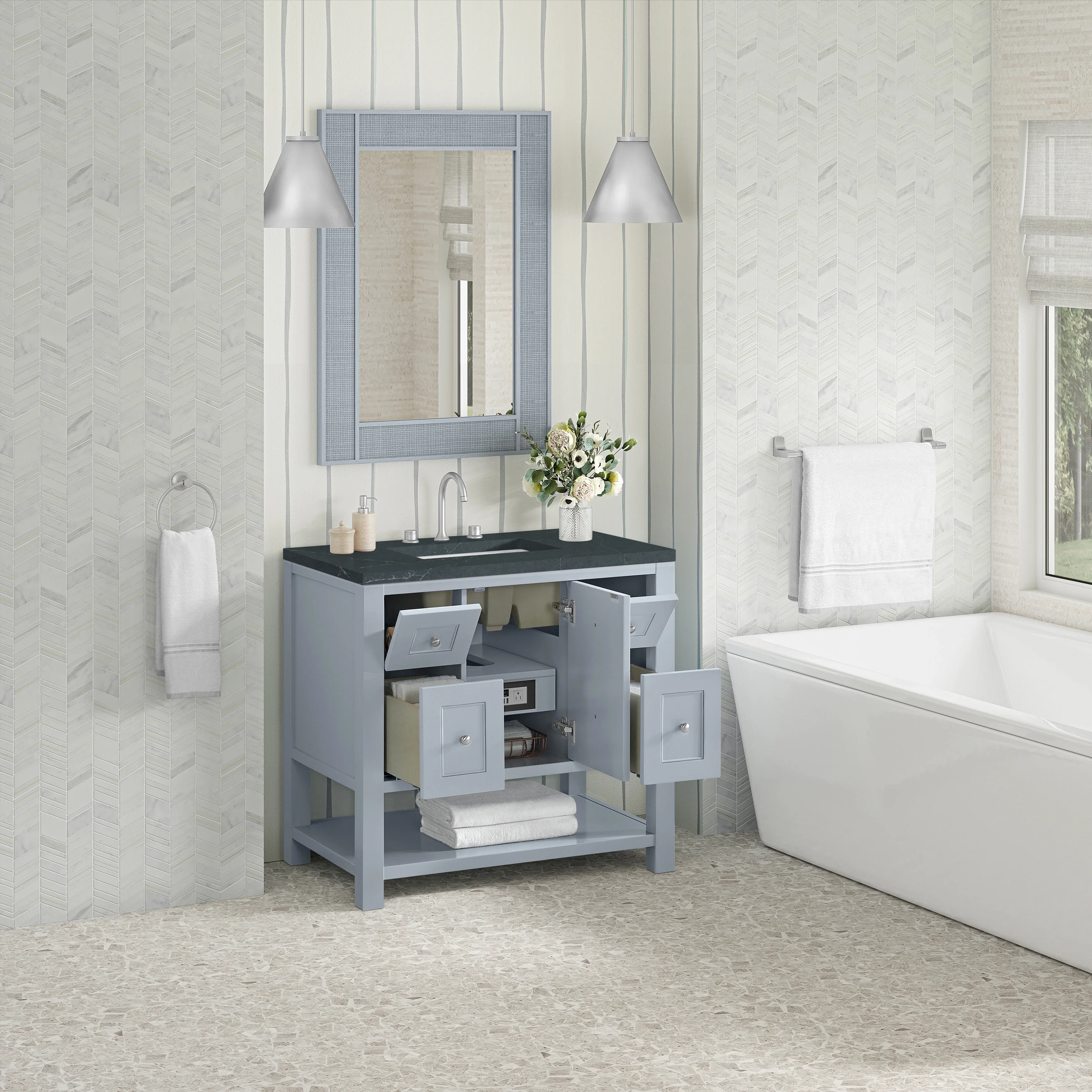 Breckenridge 36" Single Vanity, Serenity Blue, w/ 3 CM Charcoal Soapstone Quartz Top