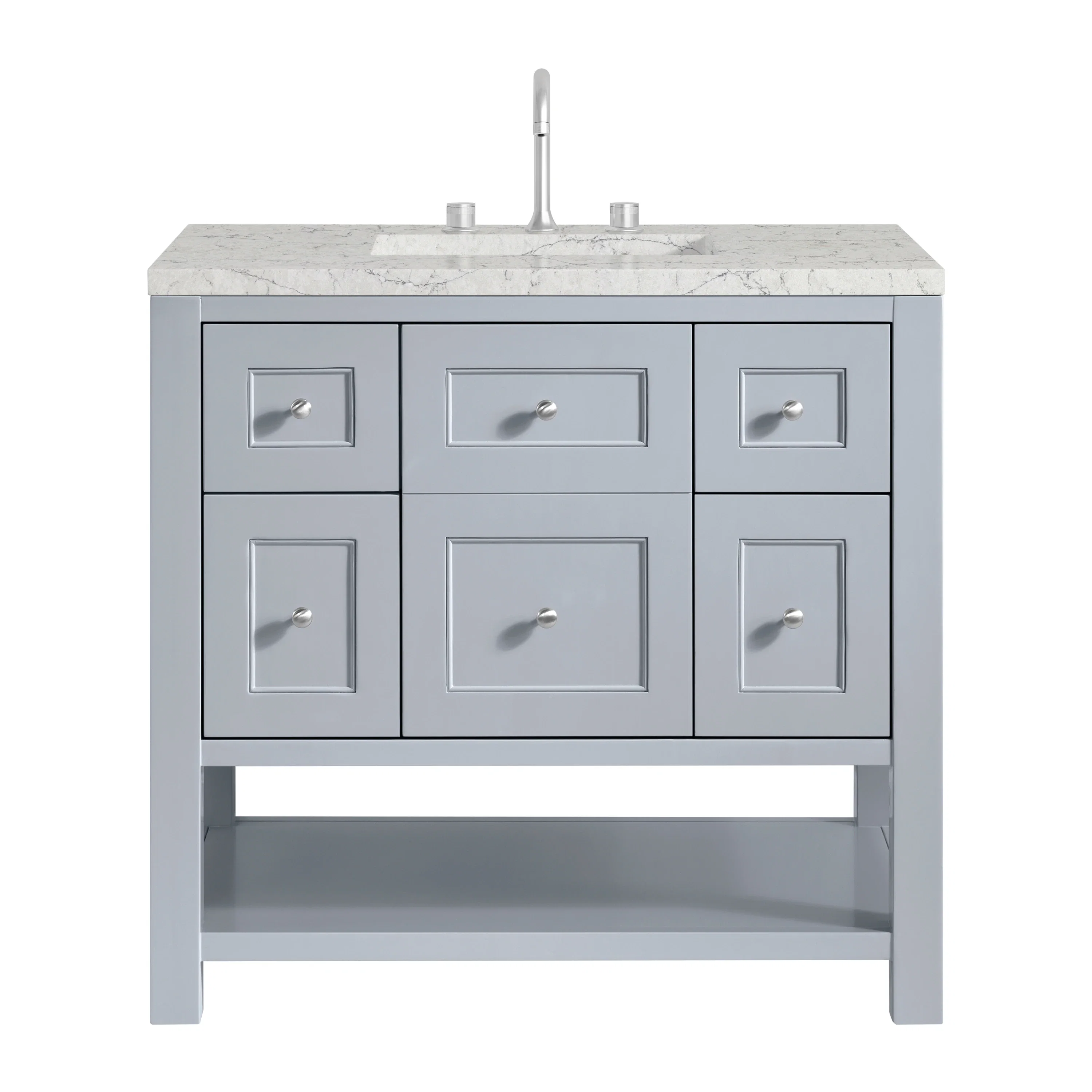 Breckenridge 36" Single Vanity, Serenity Blue, w/ 3 CM Eternal Jasmine Pearl Quartz Top