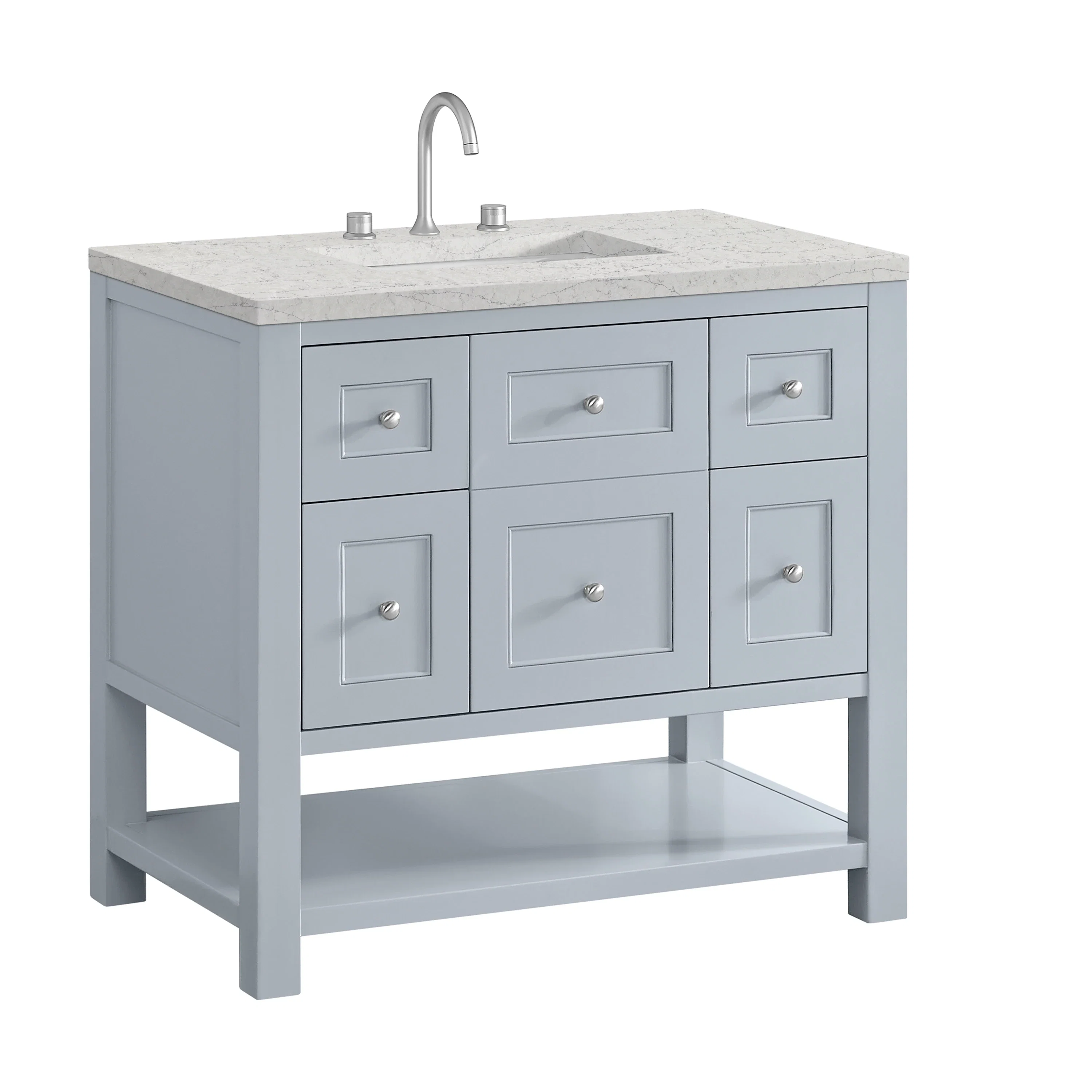 Breckenridge 36" Single Vanity, Serenity Blue, w/ 3 CM Eternal Jasmine Pearl Quartz Top