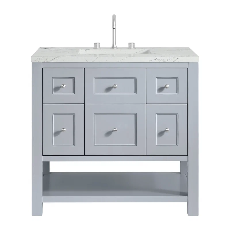 Breckenridge 36" Single Vanity, Serenity Blue, w/ 3 CM Ethereal Noctis Quartz Top