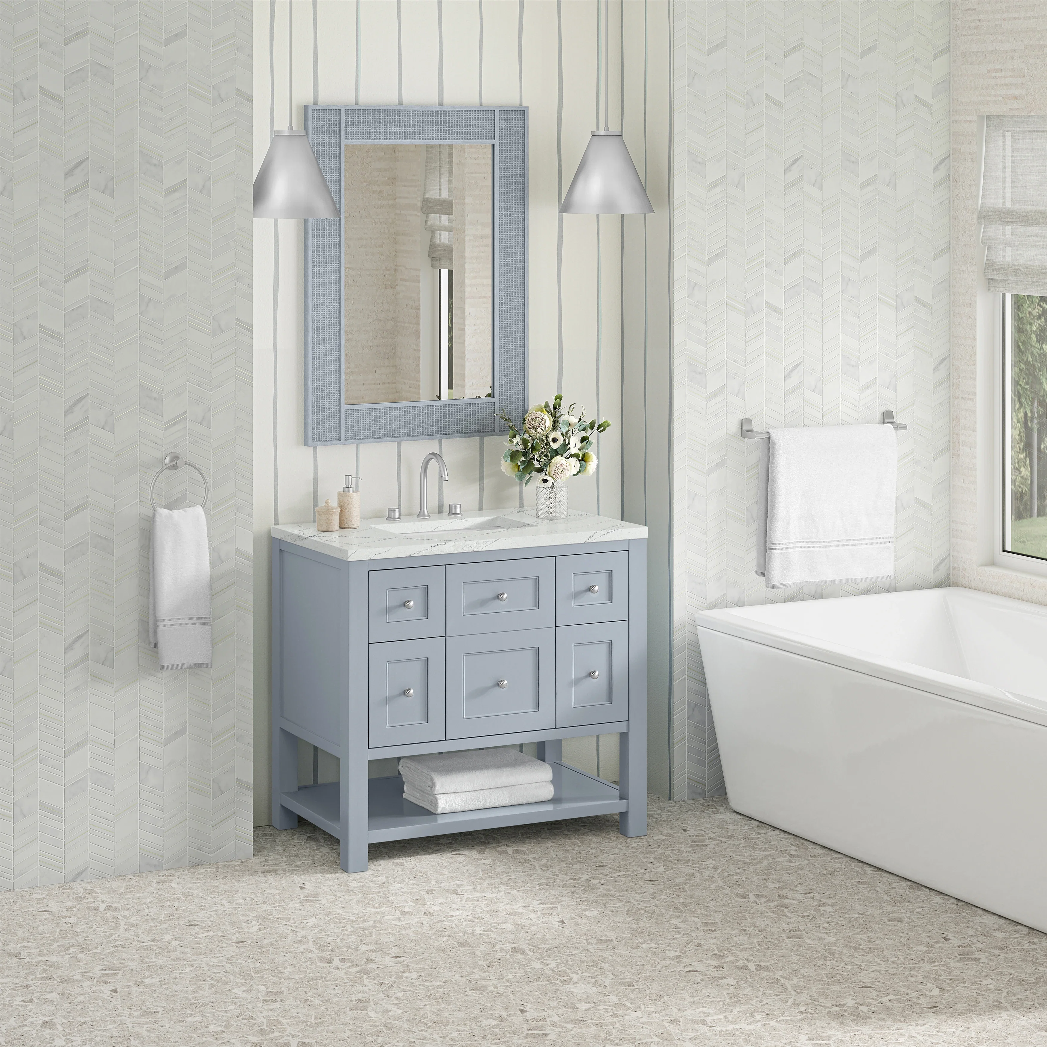 Breckenridge 36" Single Vanity, Serenity Blue, w/ 3 CM Ethereal Noctis Quartz Top