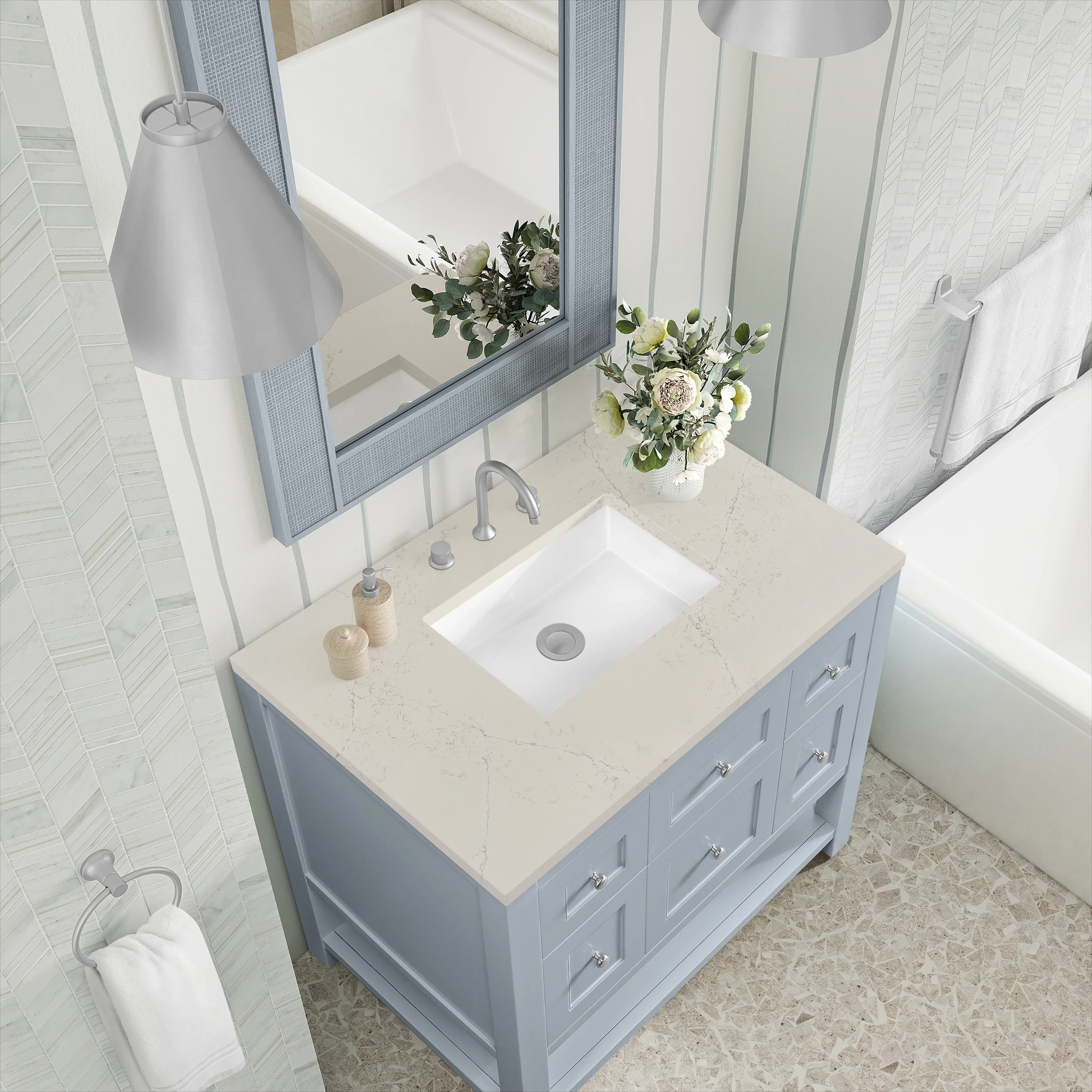 Breckenridge 36" Single Vanity, Serenity Blue, w/ 3 CM Siberian Silestone Top