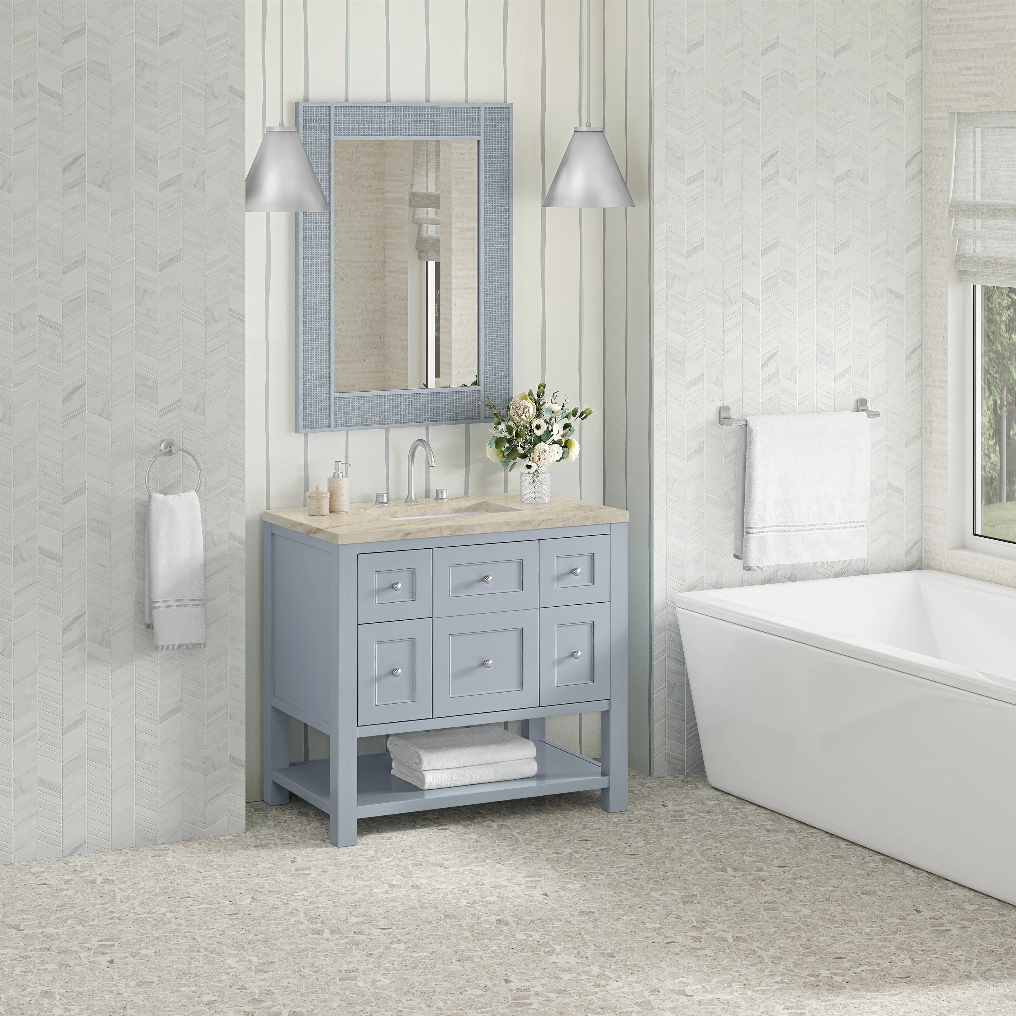 Breckenridge 36" Single Vanity, Serenity Blue, w/ 3 CM Tajnar Eclos Top