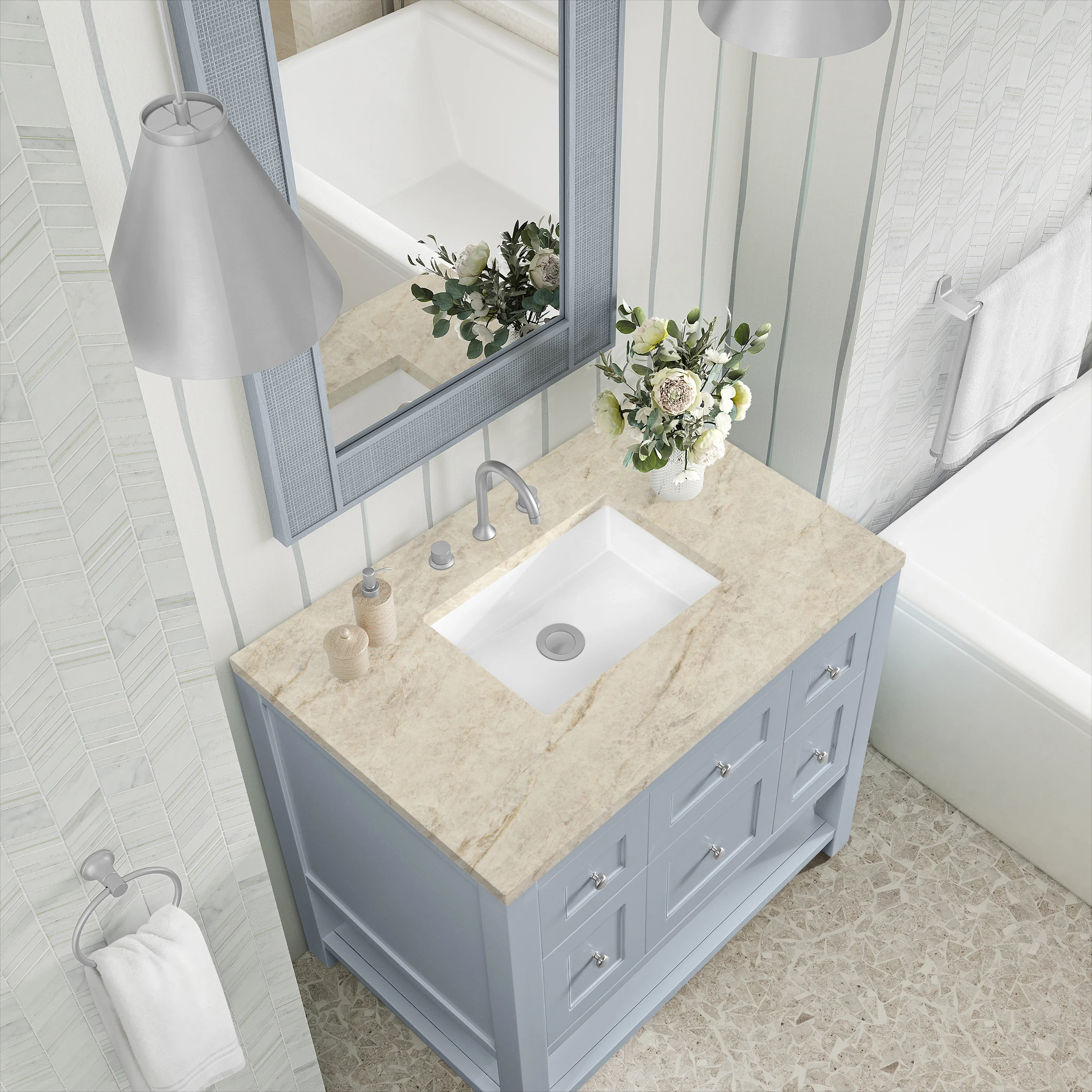 Breckenridge 36" Single Vanity, Serenity Blue, w/ 3 CM Tajnar Eclos Top