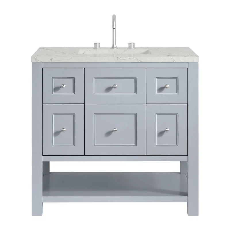 Breckenridge 36" Single Vanity, Serenity Blue, w/ 3 CM Victorian Silver Quartz Top