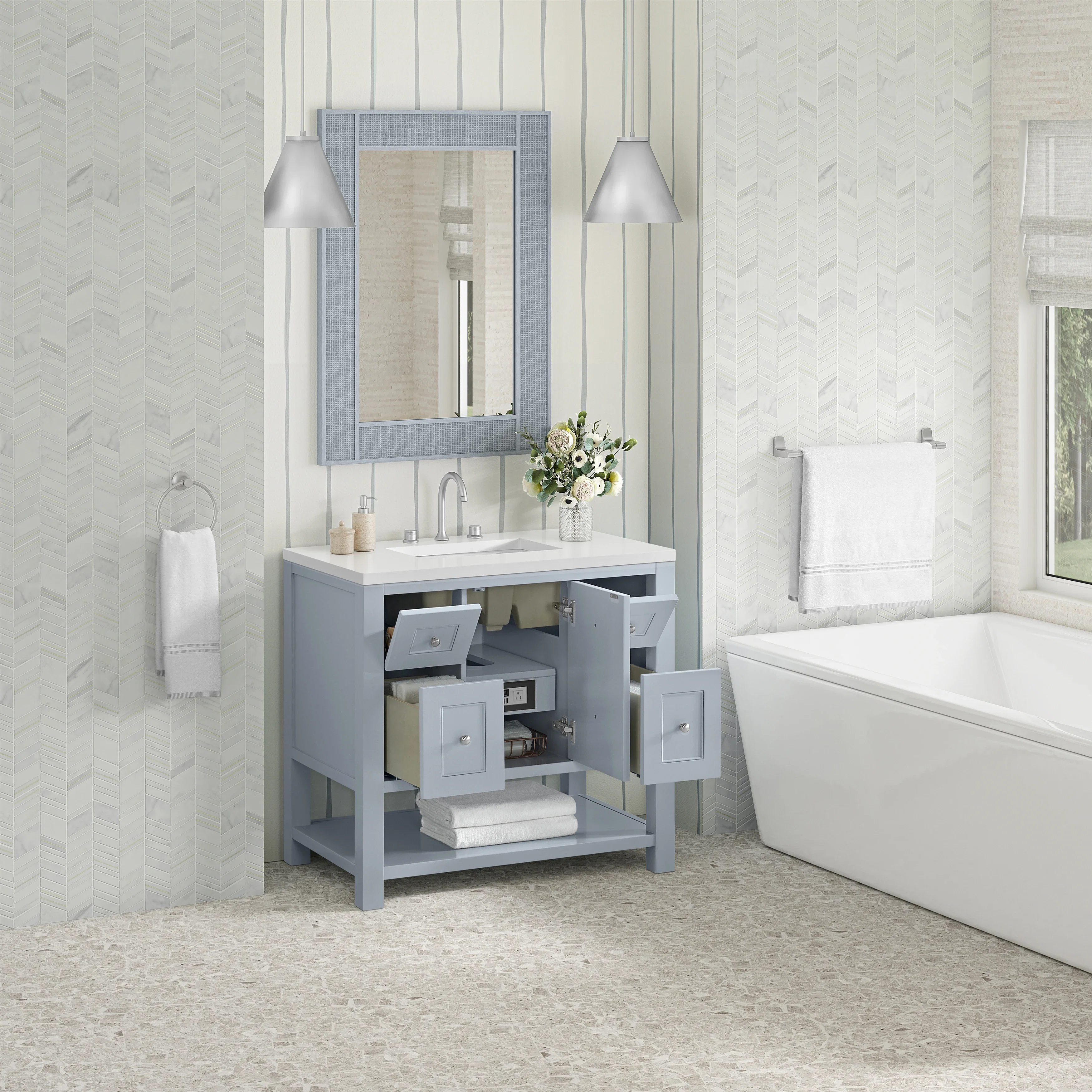 Breckenridge 36" Single Vanity, Serenity Blue, w/ 3 CM White Zeus Quartz Top